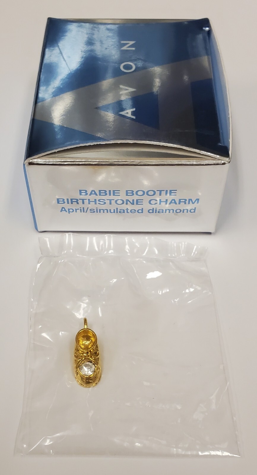 Baby Bootie Birthstone Charm April Simulated Diamond Goldtone New Vintage NOS