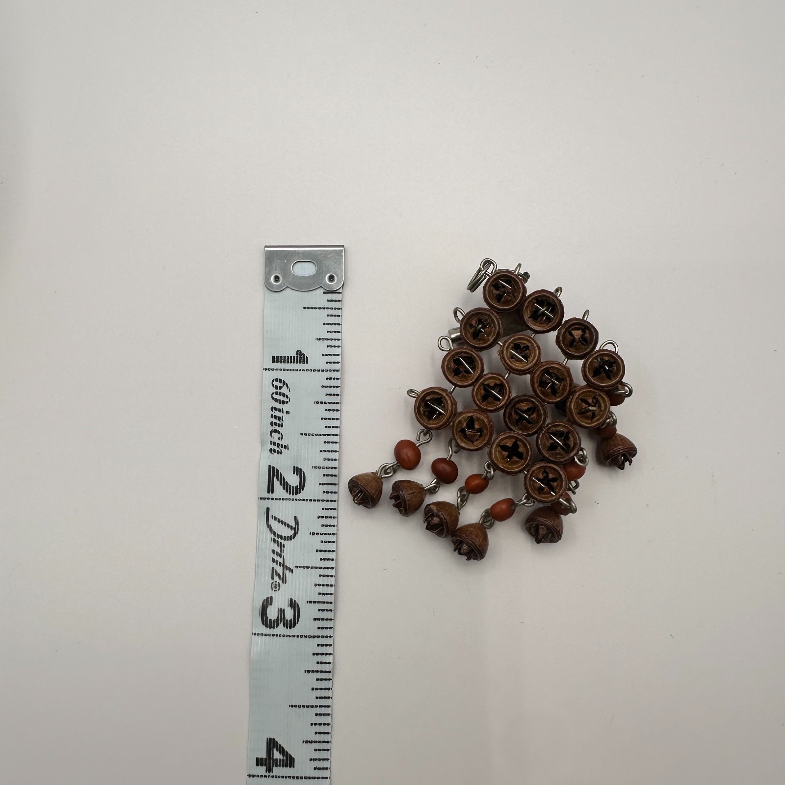 Vintage 90s Brown Wood Nut Seed Dangle Brooch Natural Boho Statement Jewelry