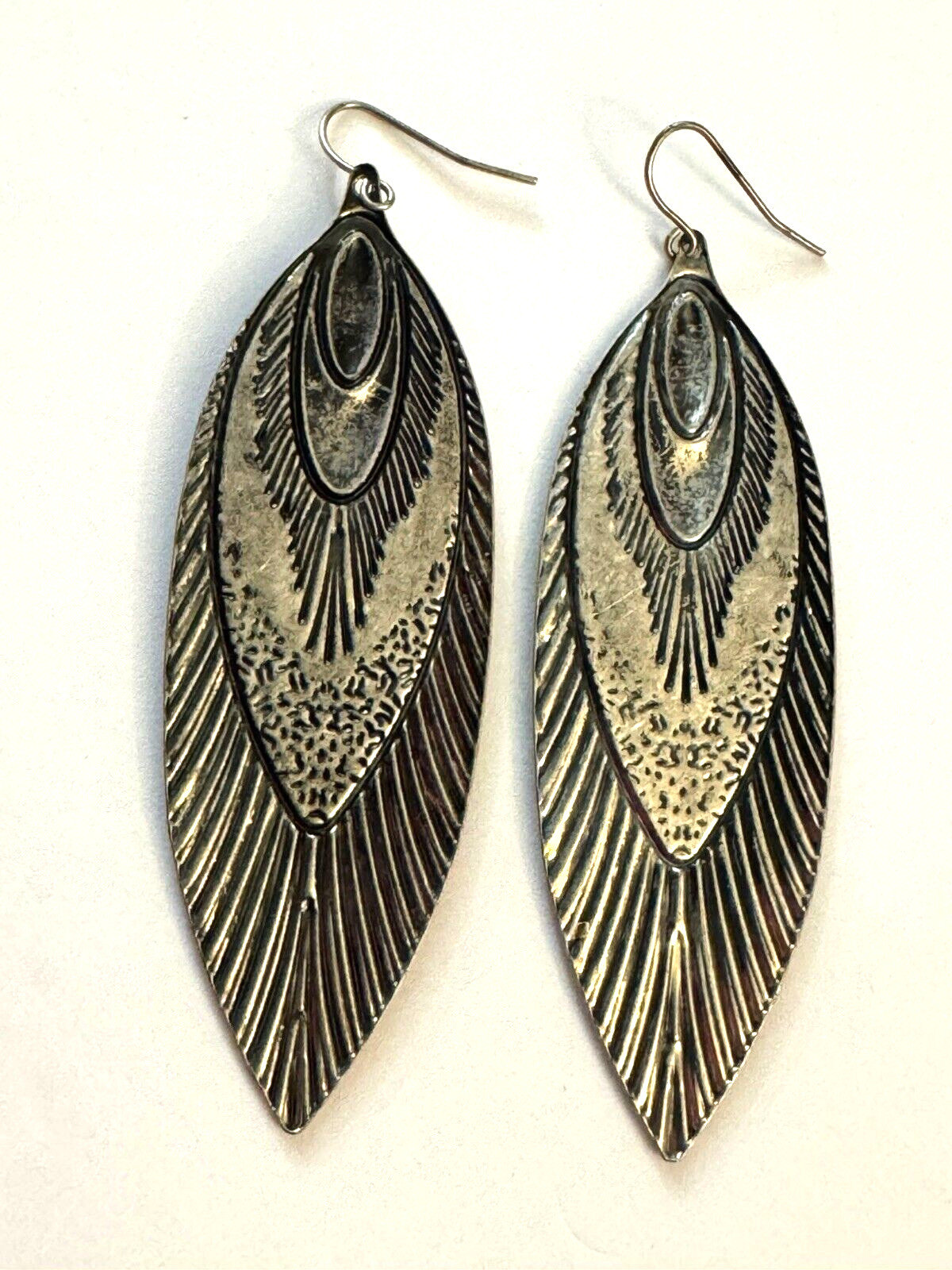 Peacock Design Green Purple Pink Enamel Feather Dangle Pierced Earrings Estate
