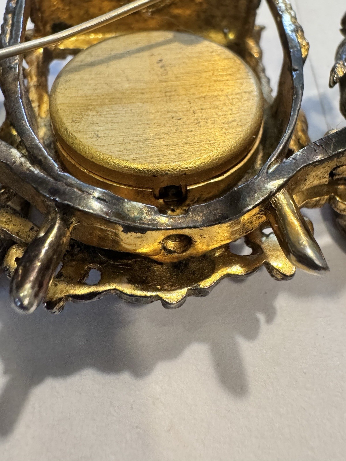 RARE Sterling Gold Wash TAYLOR Dimensional Carriage & Watch Brooch NEEDS REPAIR