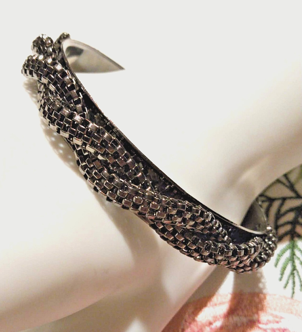 LOT 2, 2.5″ inside diameter vintage Art Deco sparkle cut steel braided bracelets