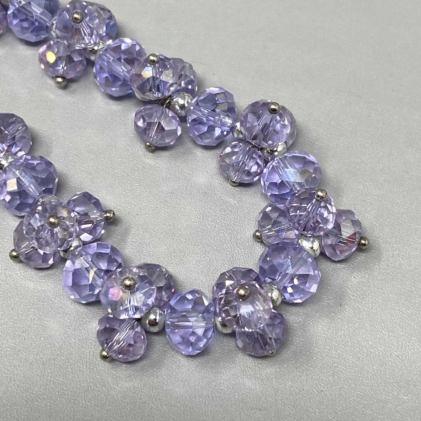 Purple Glass Bead Cluster Bracelet Stretch Fire Polished AB Coated Retro 6.75″