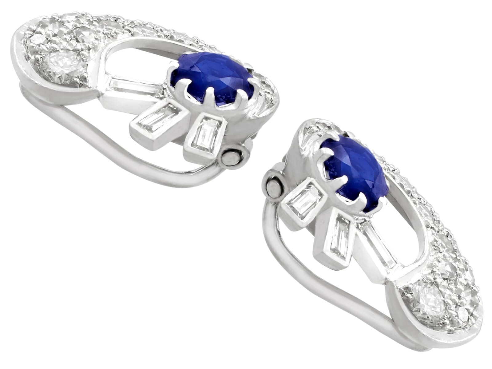 Antique Sapphire and Diamond Clip On Earrings in 18k White Gold