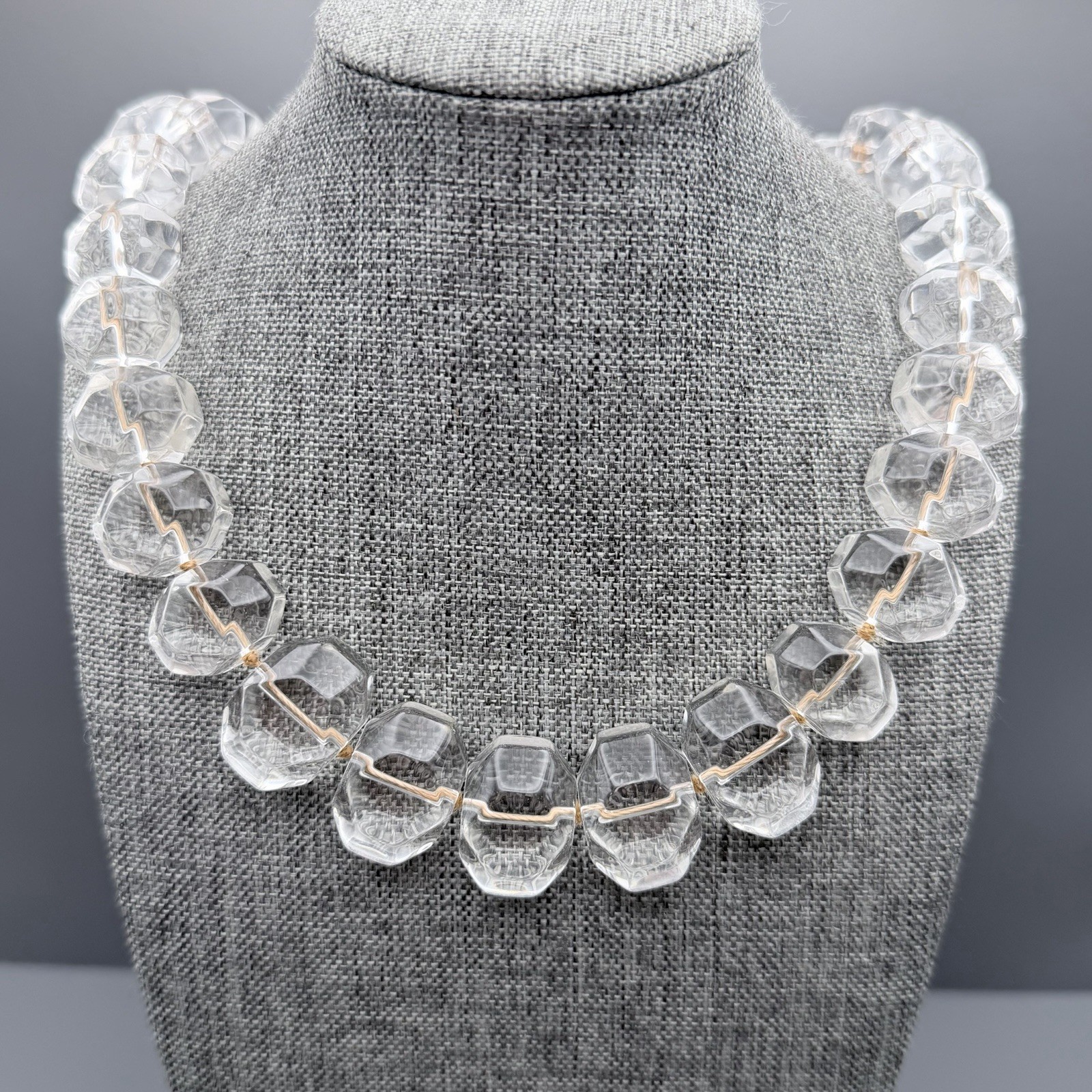 Chunky Clear Glass Bead Necklace Talbots 22” Rock Cube Shaped Beads Statement