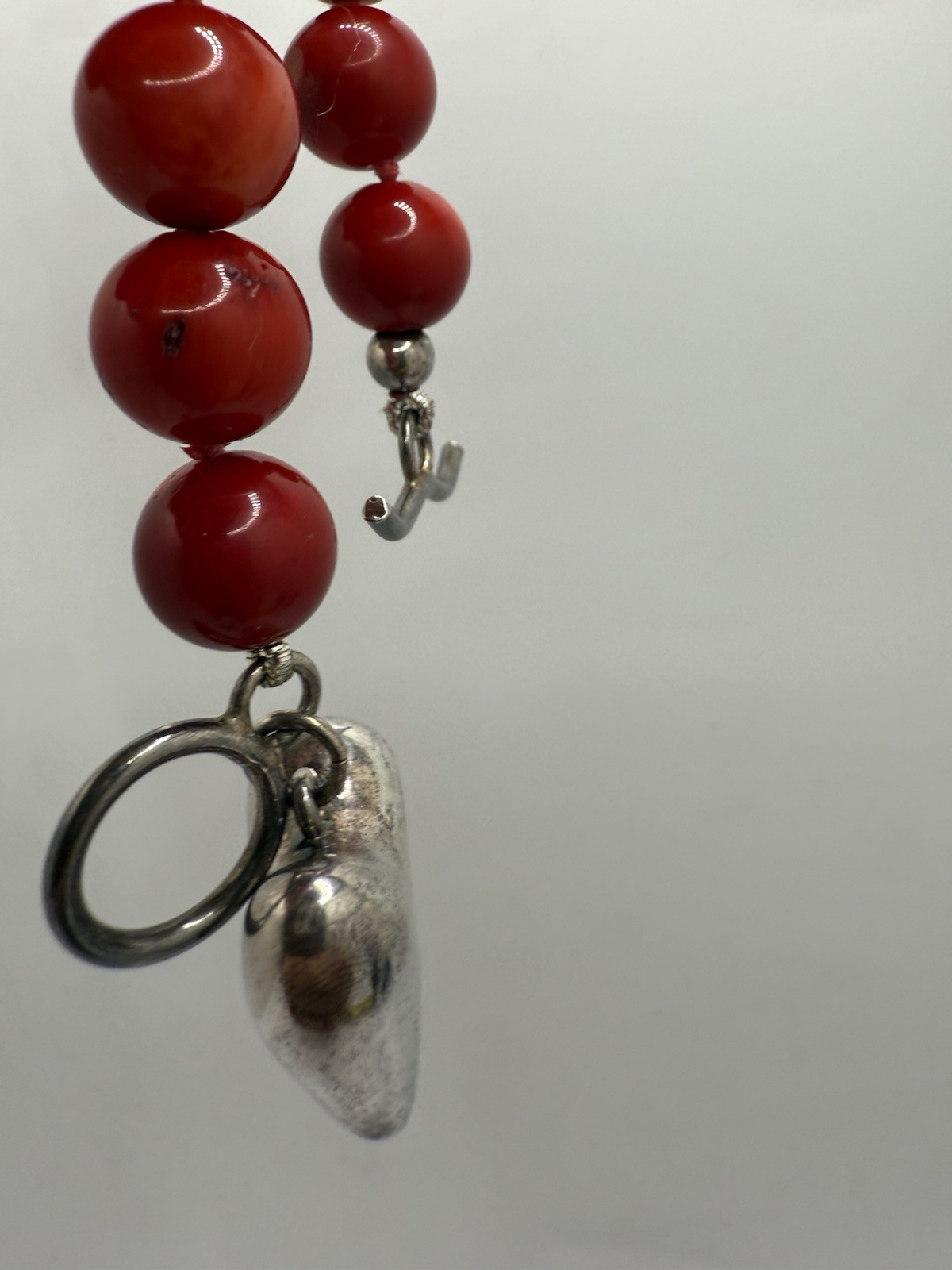 Vintage Sterling Silver Heart Bracelet Red Onyx Stones Toggle Closure 8”