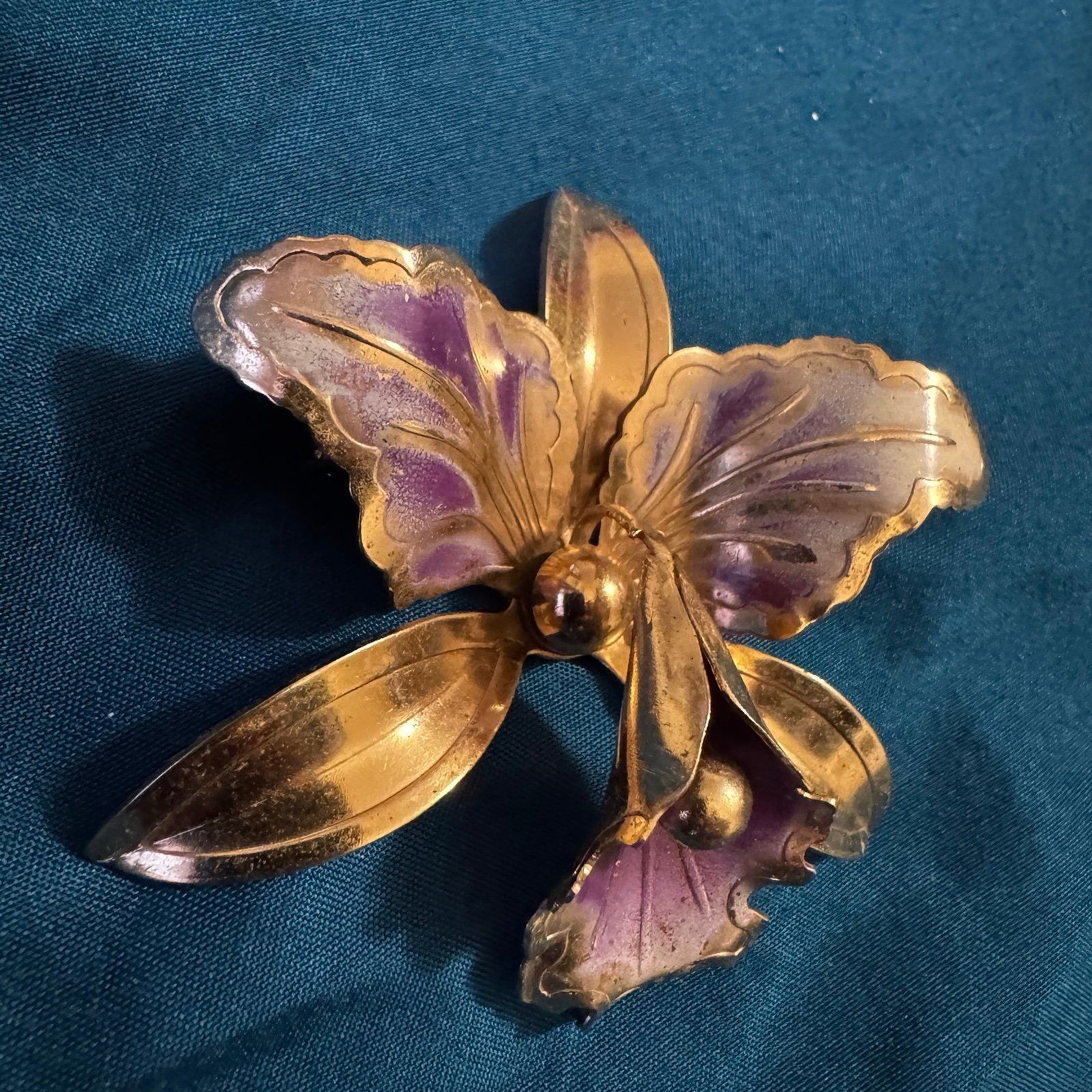Vintage Purple and Gold Tone Orchid Flower Brooch/Pin [Jewelry 047]