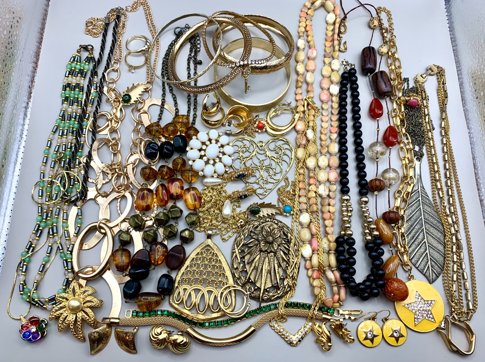 Vintage 41 Lot Gold Tone Jewelry Retro 1980s 90s Necklace Earrings Pin Bracelet