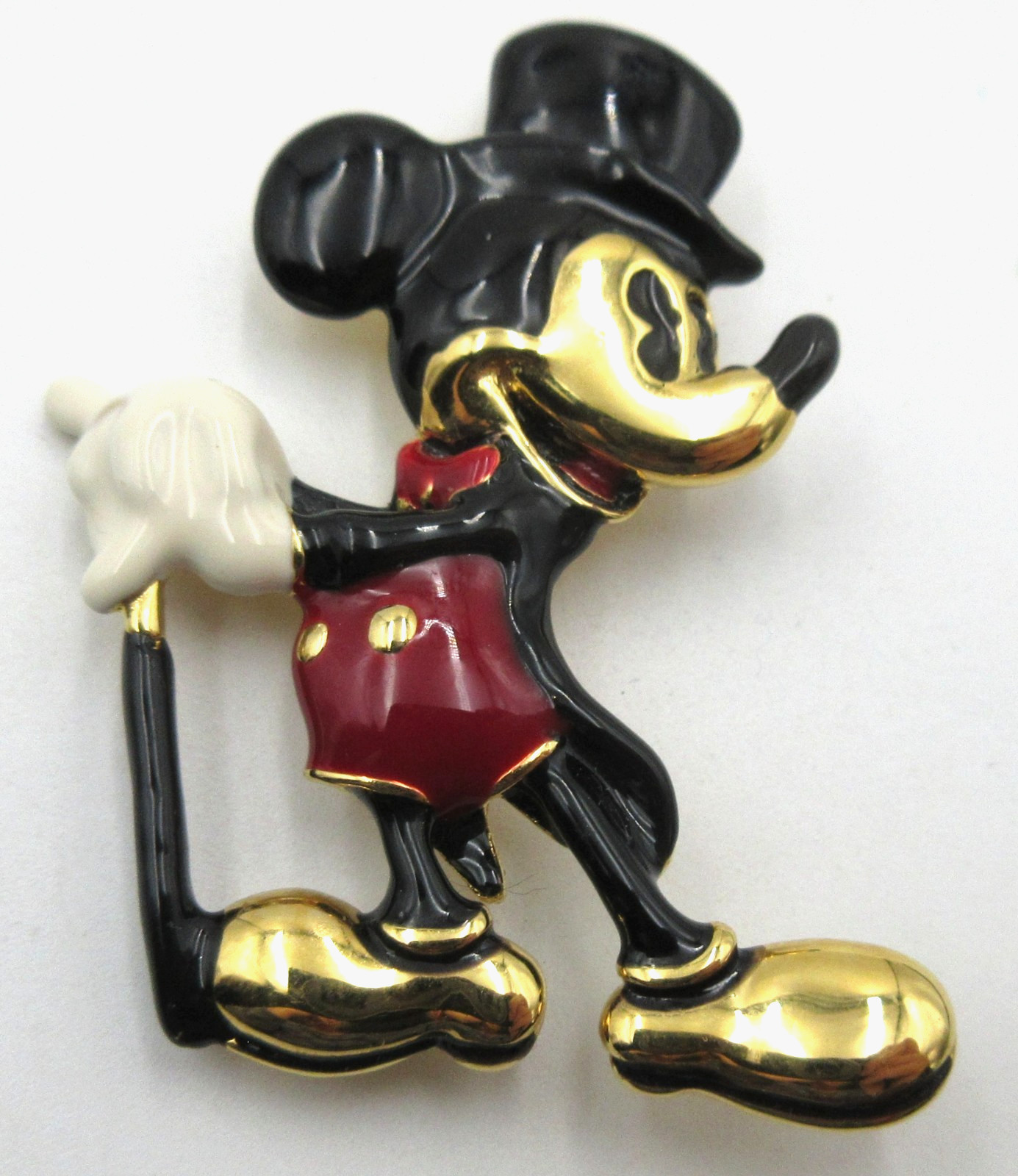 VTG 1980s NAPIER MICKEY MOUSE TUXEDO TOP HAT Black red gold tone Brooch Pin men