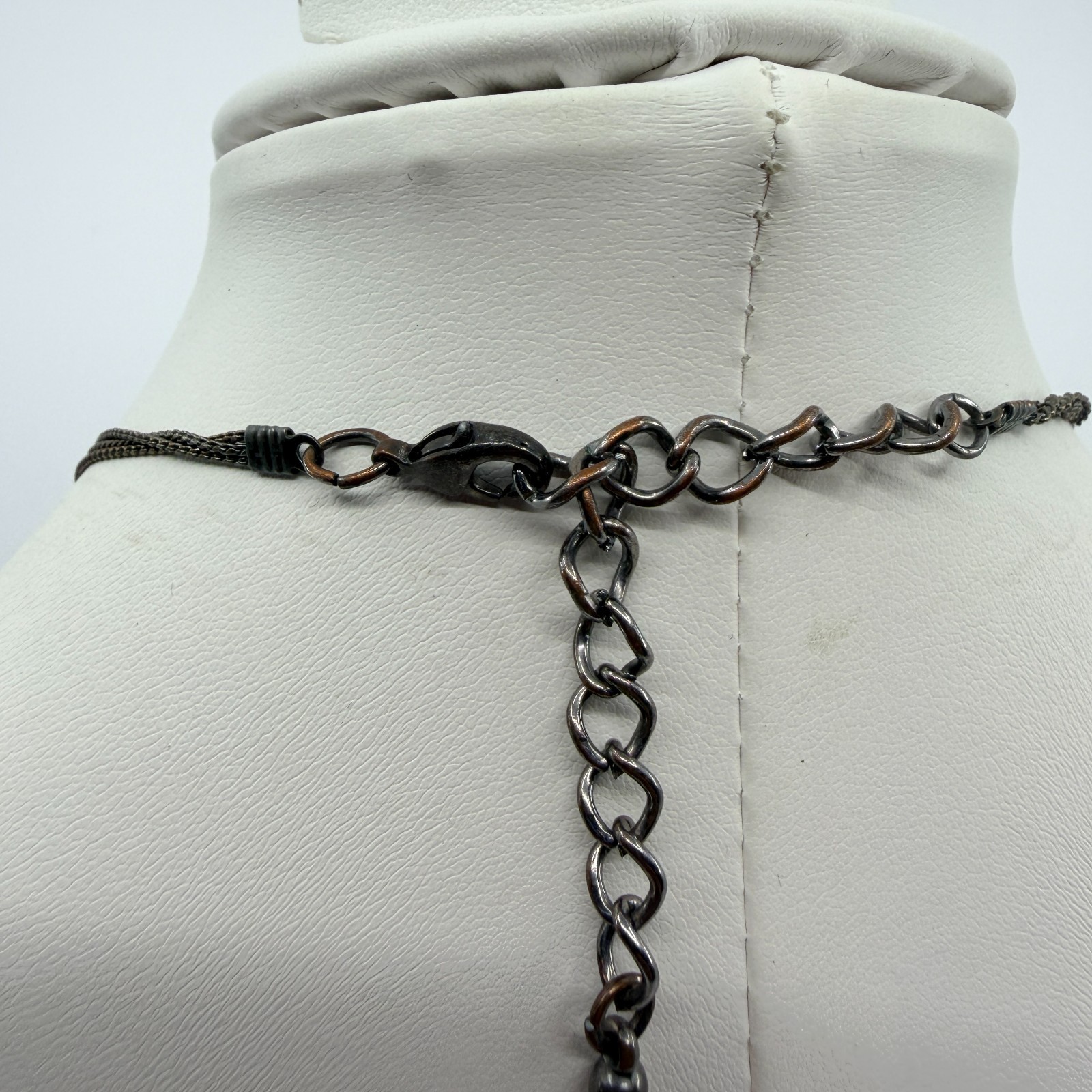 Vintage Gunmetal Tone Layered Necklace Multi Strand Black Onyx Color Bead Boho