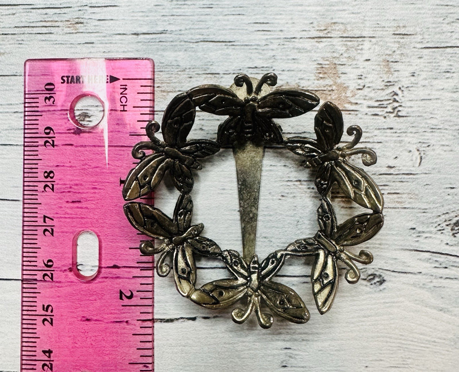 1997 Emilia Castillo Silver Plated Butterfly Circle Hair Pin Brooch 2″
