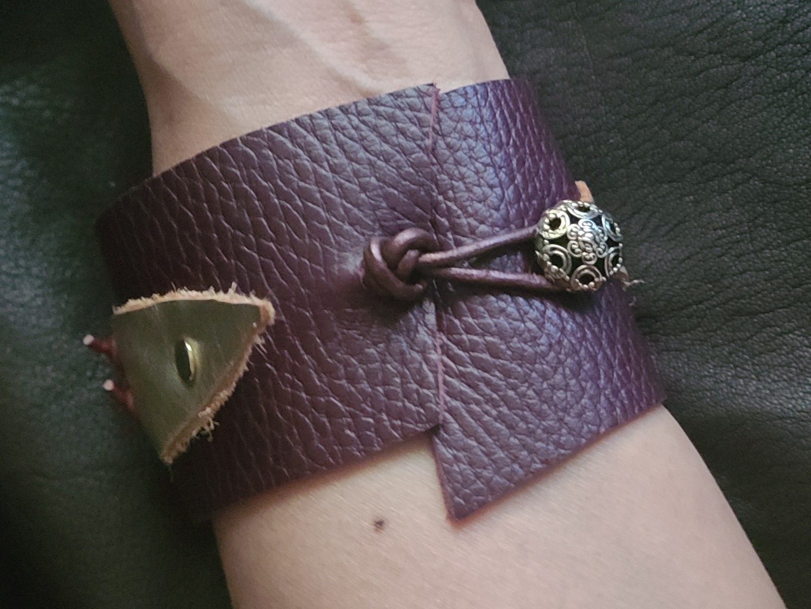 MyxxBlenz leather cuff bracelet with brass ring. Wearable art NWOT