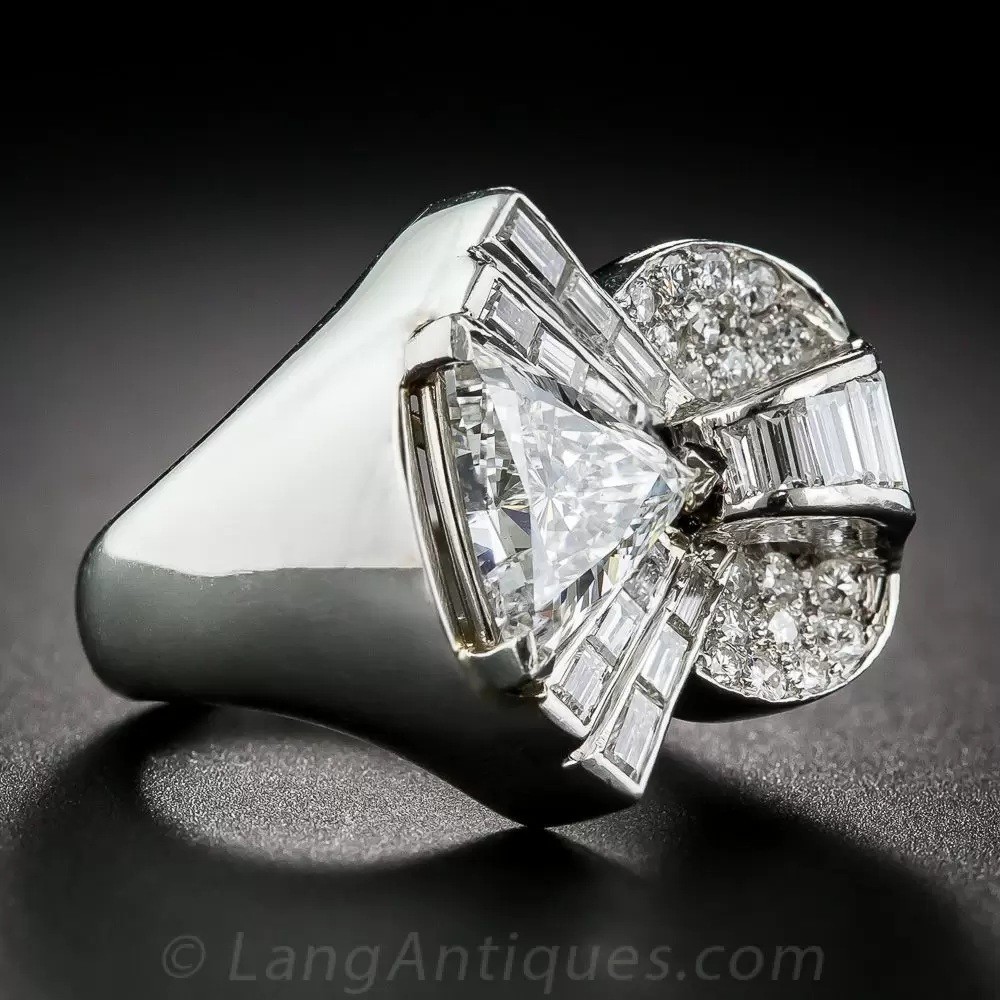 3Ct White Triangle Cut Retro Reproduction Engagement Ring In 925 Sterling Silver