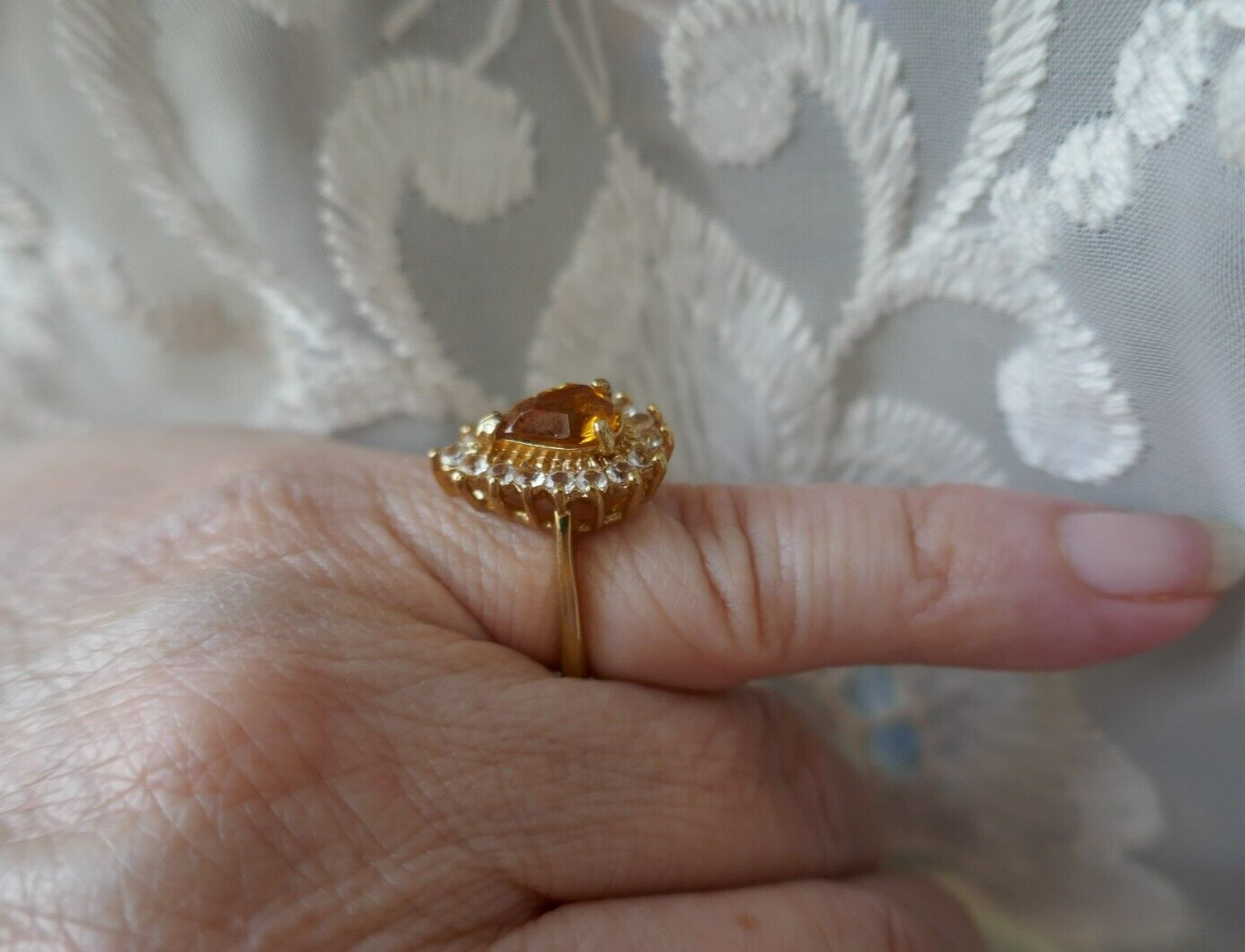 VTG Lot GP Set Citrine & Clear CZ Bracelet Pendant Necklace Enhancer Brooch Ring