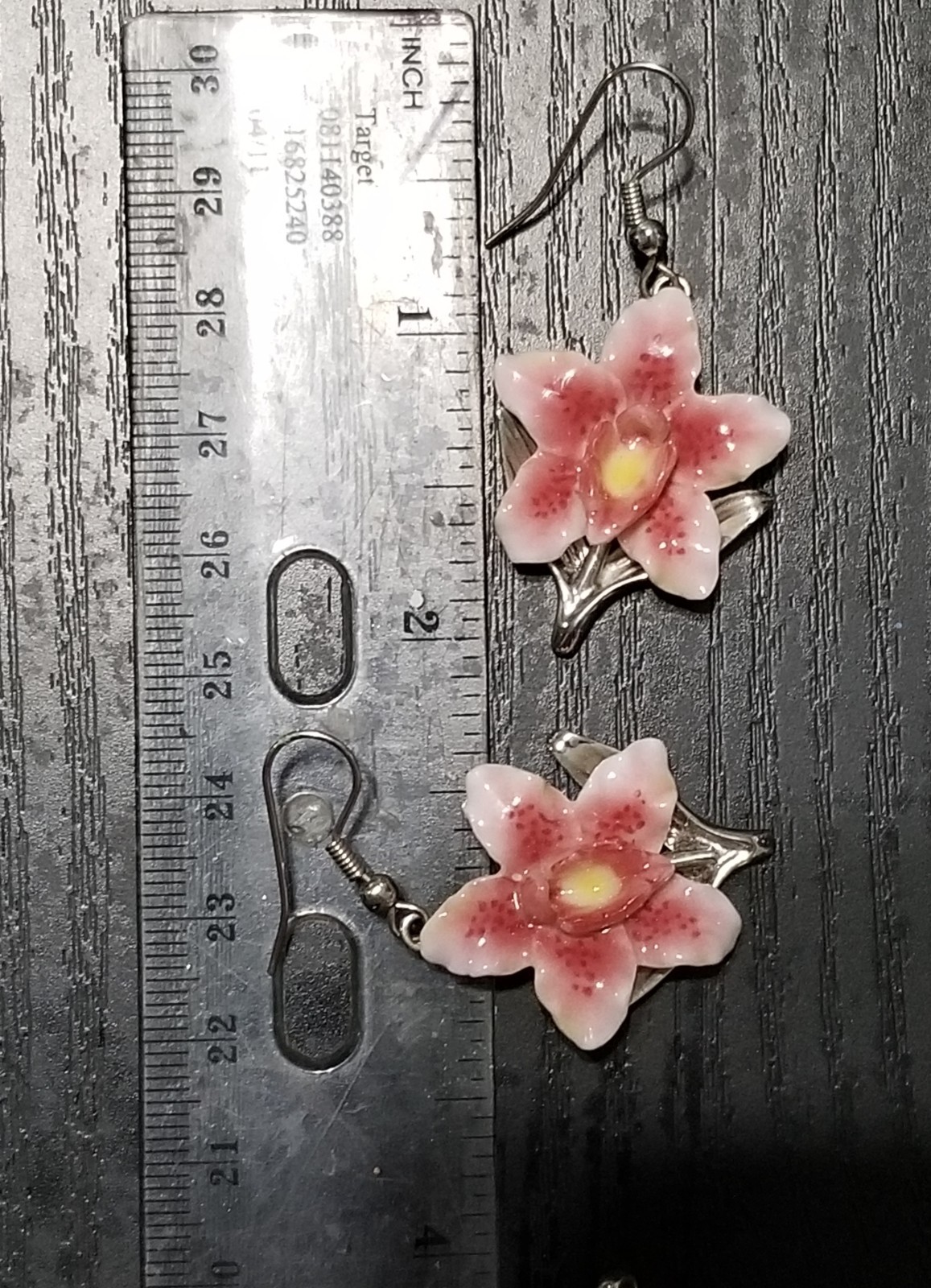 Franz Porcelain Orchid Necklace & Earrings Set – Discontinued, Signed Near Mint