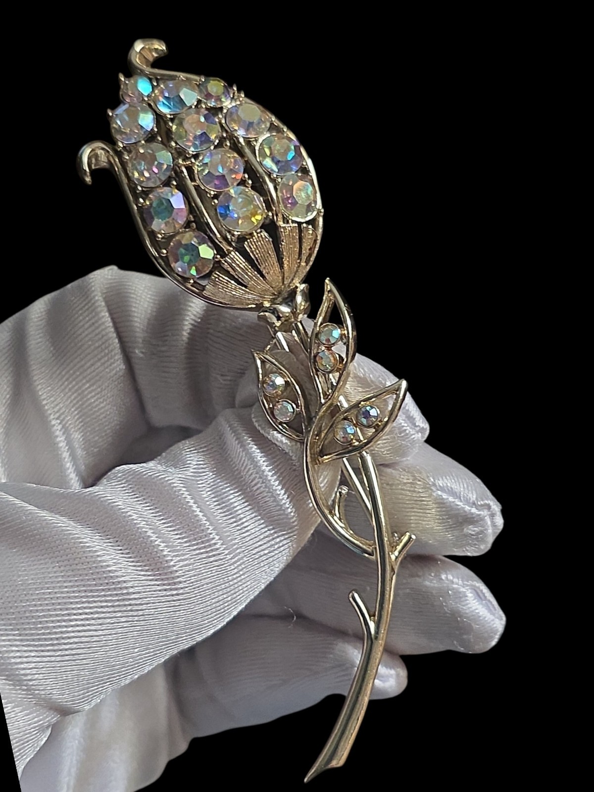 Vintage Coro Pegasus Large Aurora Borealis Floral Goldtone Signed Brooch 4 In