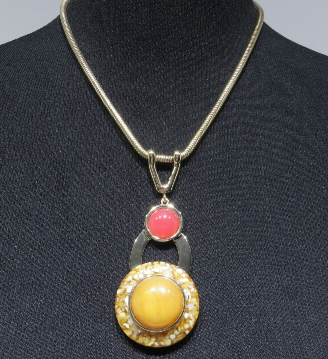 Vintage Gold Tone Pink, Orange, Cream Pendant Lot 1847S lisasfinds