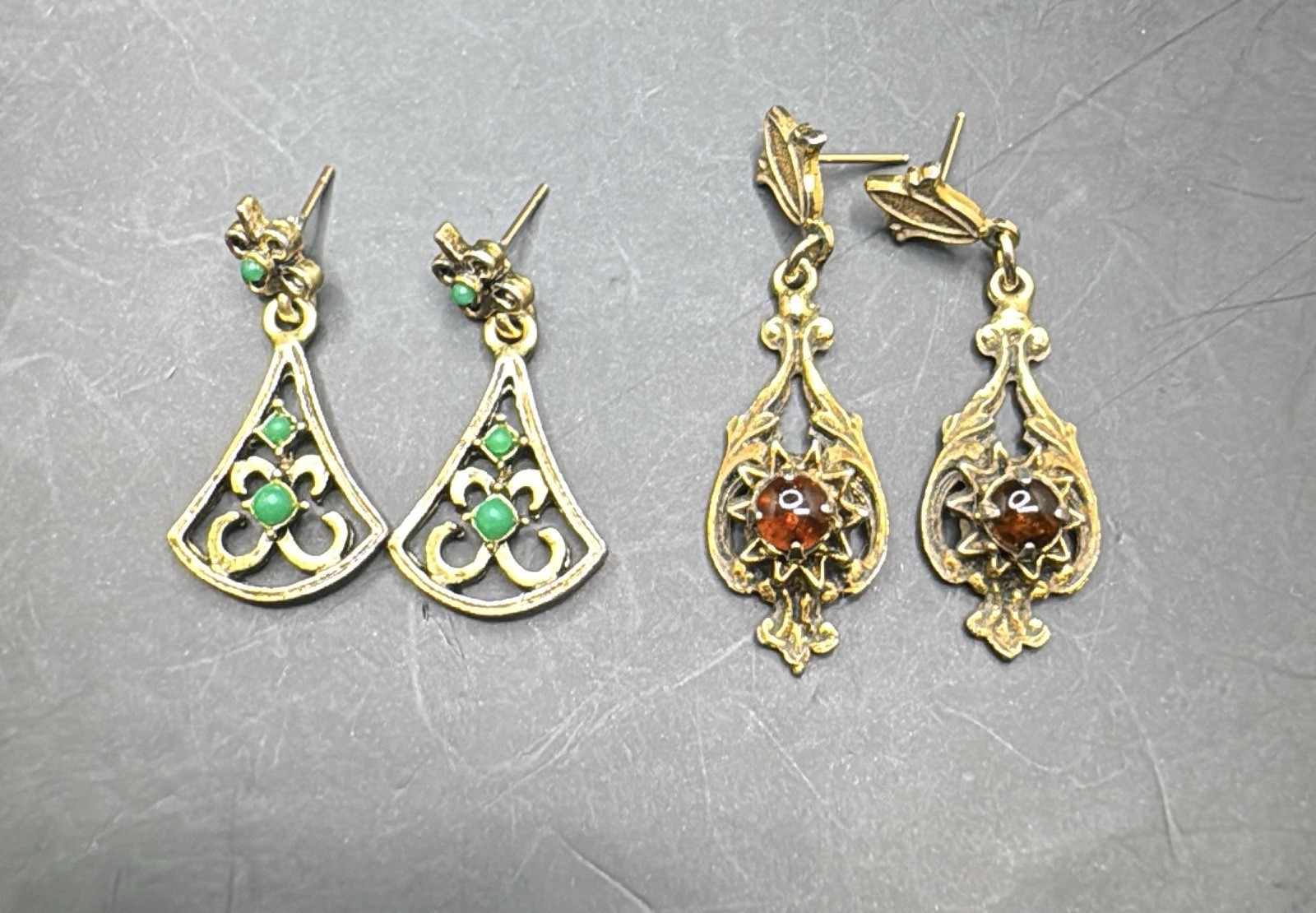 Vintage Victorian Style Drop Gold Tone Filigree Post Earring Lot Of 2