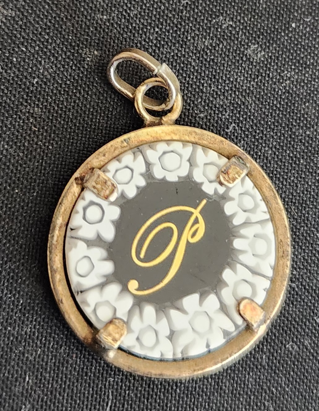 Vintage Glass Pendant Letter by Murrina Letter P Initial Sterling Silver