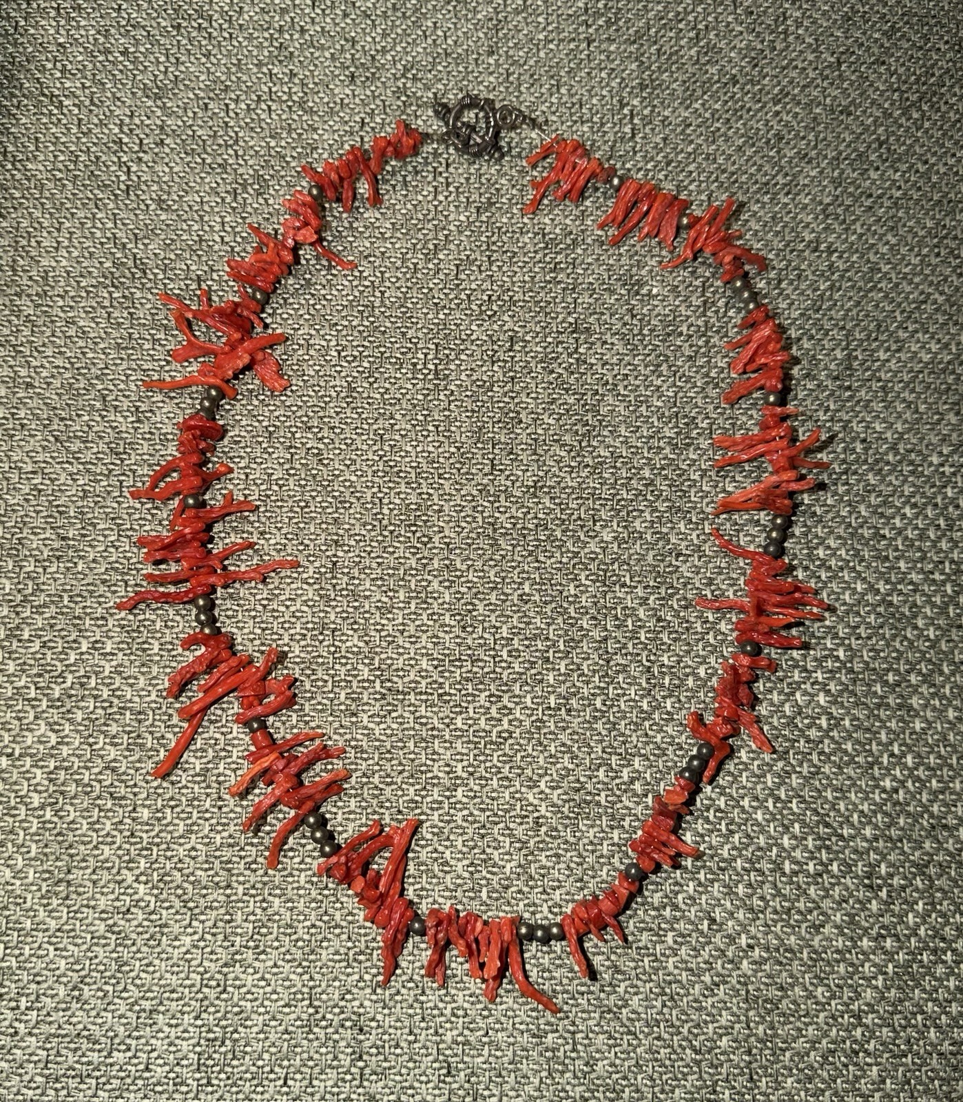 Antique Natural Red Salmon Color Coral Beaded Necklace 23” Long Mediterranean