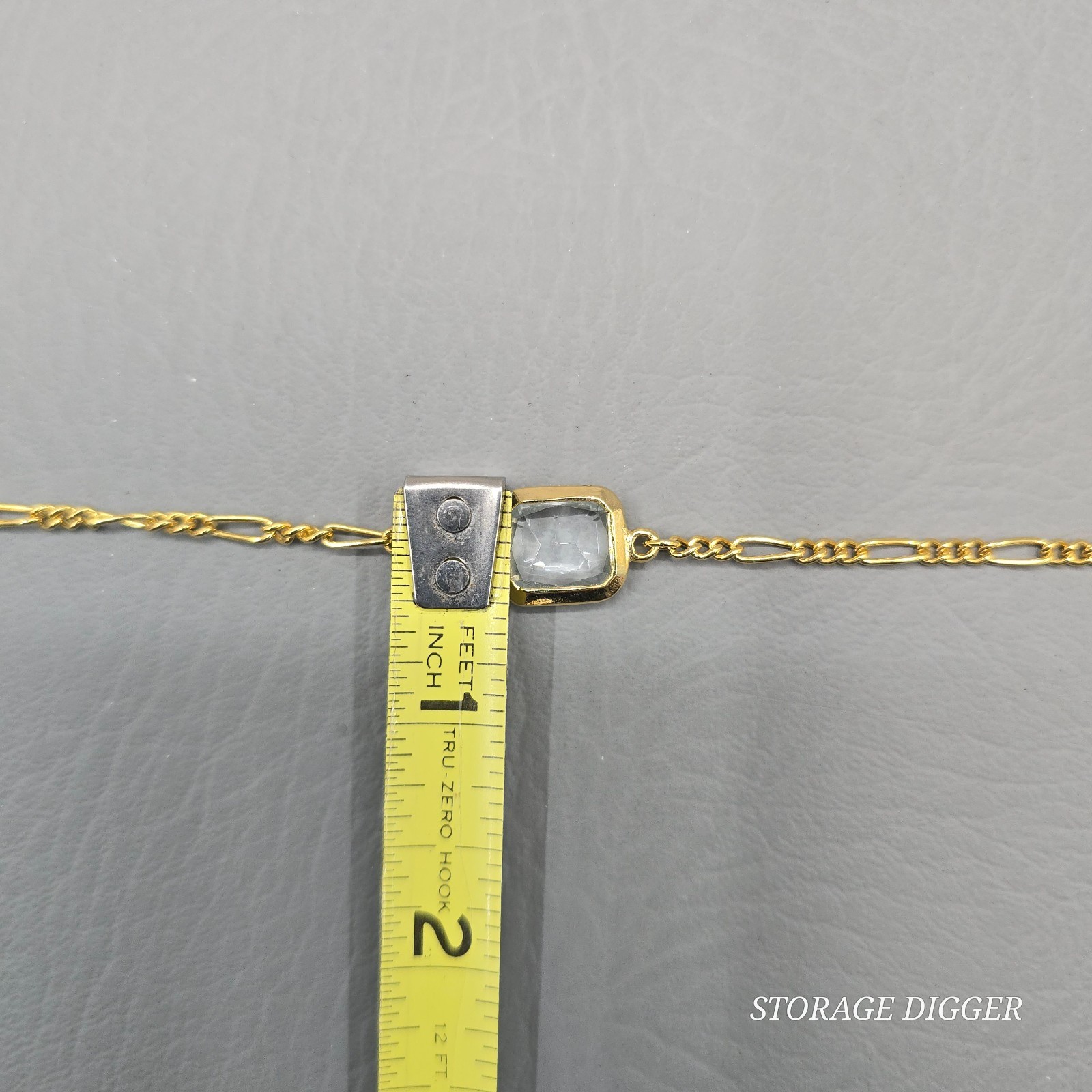 VTG Clear Crystal Bezel Gold Tone Metal Bar Link Chain Station Necklace 35″ Long
