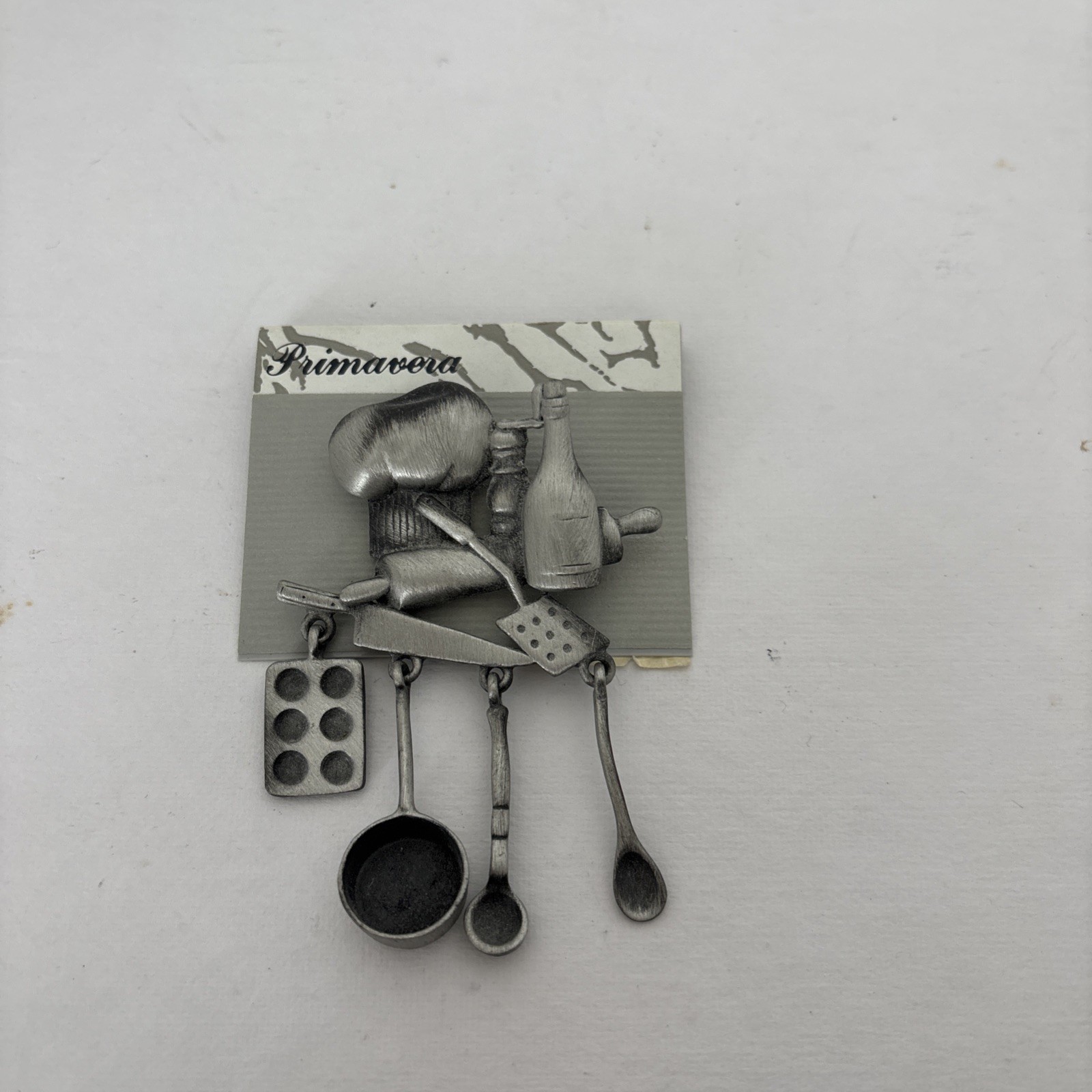 AJC Chef Cook Baker Pin Brooch Pewter 4 Charm Dangle Drop Primavera Vintage K21