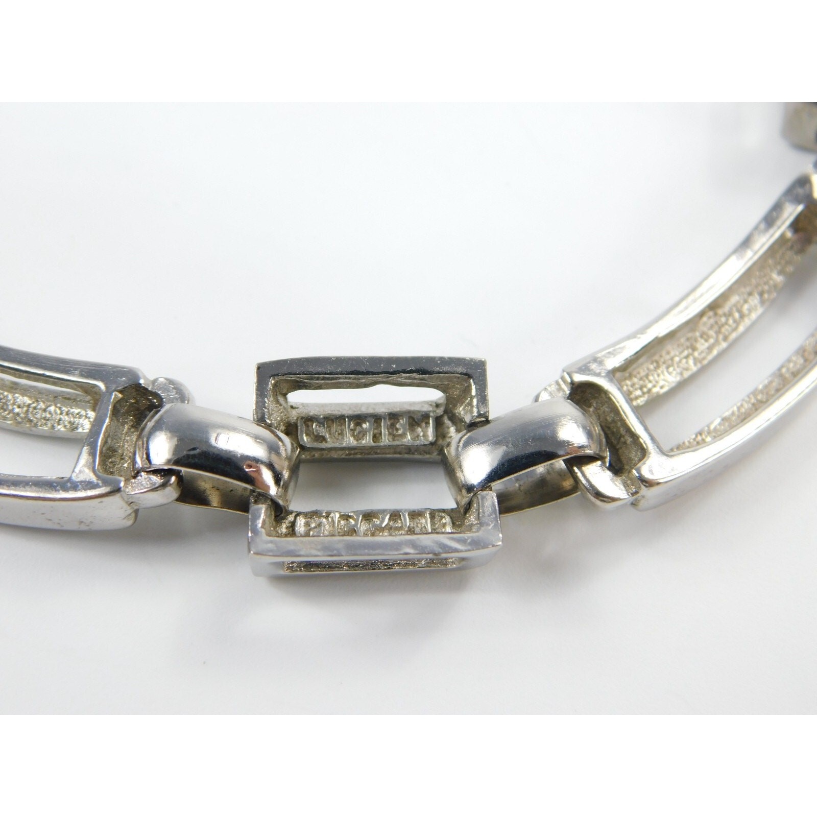 Vintage Lucien Piccard Silver Tone Convertible Necklaces Modernist Square Link