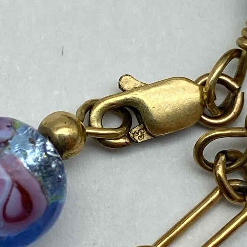 Vintage Gold Filled Murano Foil Glass Bead Bracelet & Hoop Earring Set 8.5″