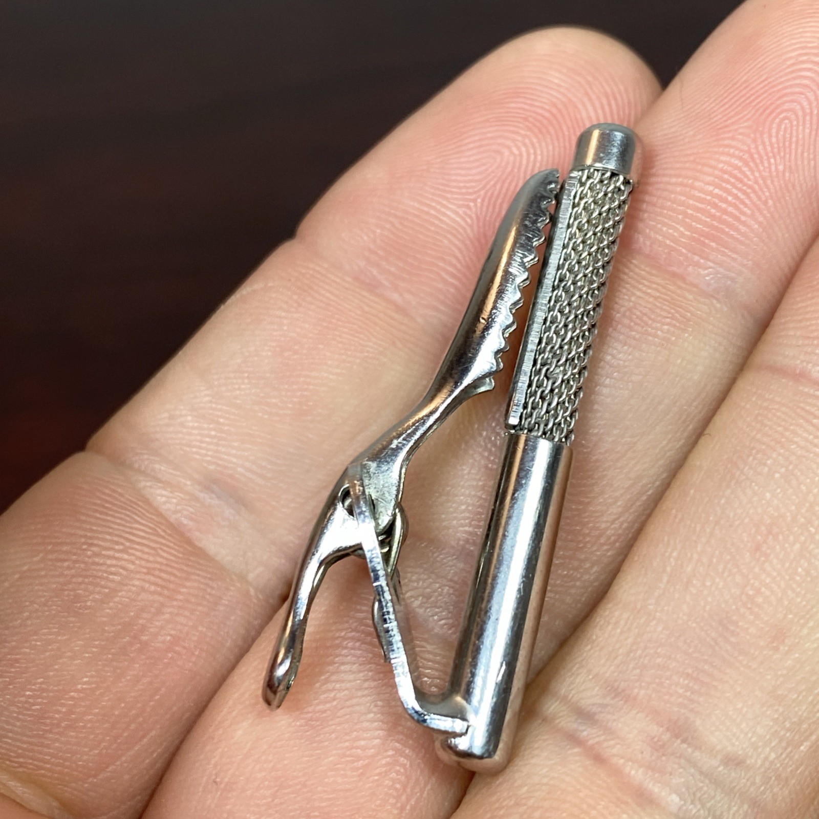 Vtg Round MESH Swank Cuff Links Tie Clip Bar Set (LOOKS LIKE A RETRO MICROPHONE)