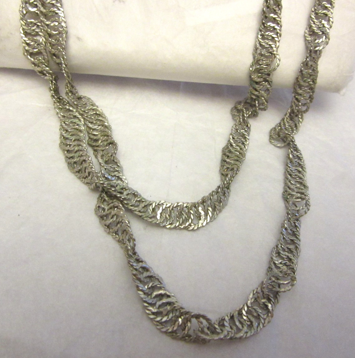 VTG Guatemalan Wedding Necklace Silver Tone Over Copper 72” Long (B
