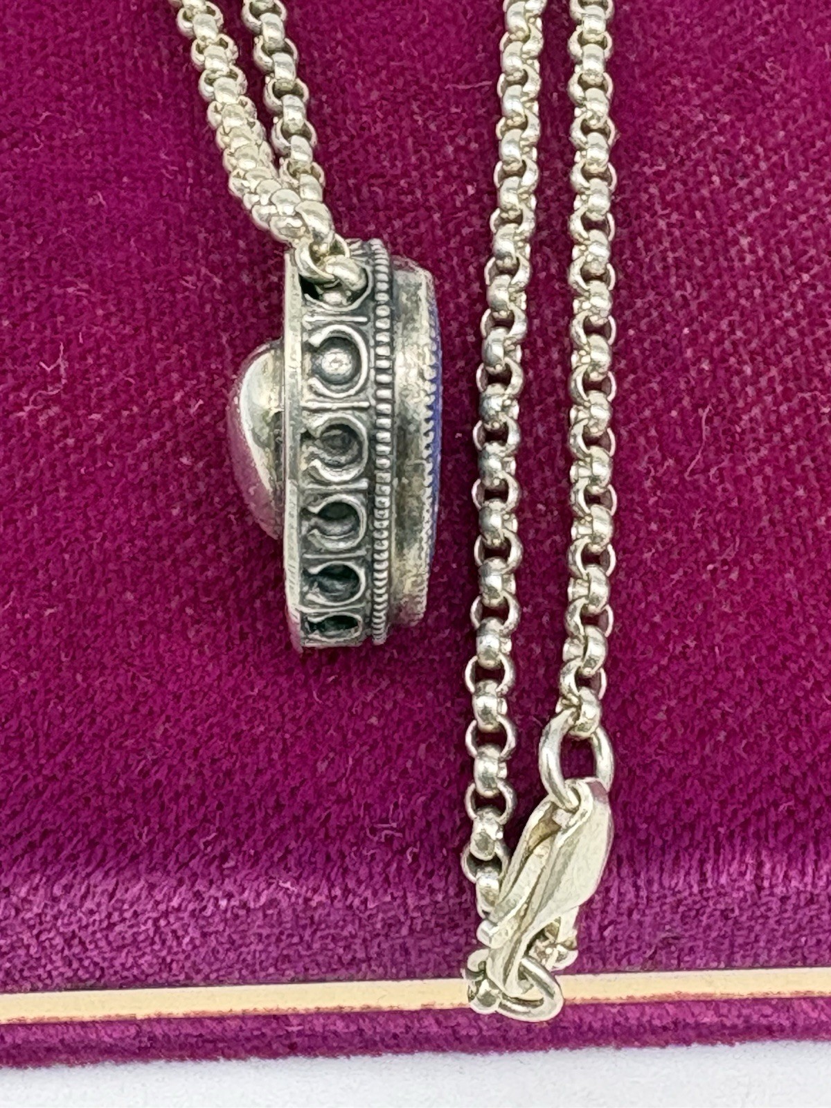 Aldrich Art Jewelry Necklace Blue Purple Heart Inlay Sterling Silver Vintage 18″