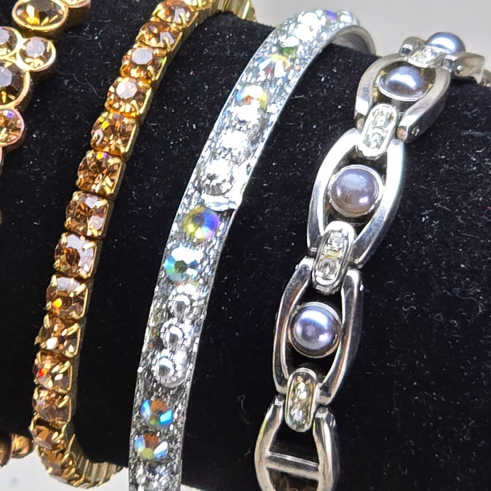 Vintage Bracelet Lot Rhinestone Stretch Bangle Beaded Fashion Jewelry 5pc
