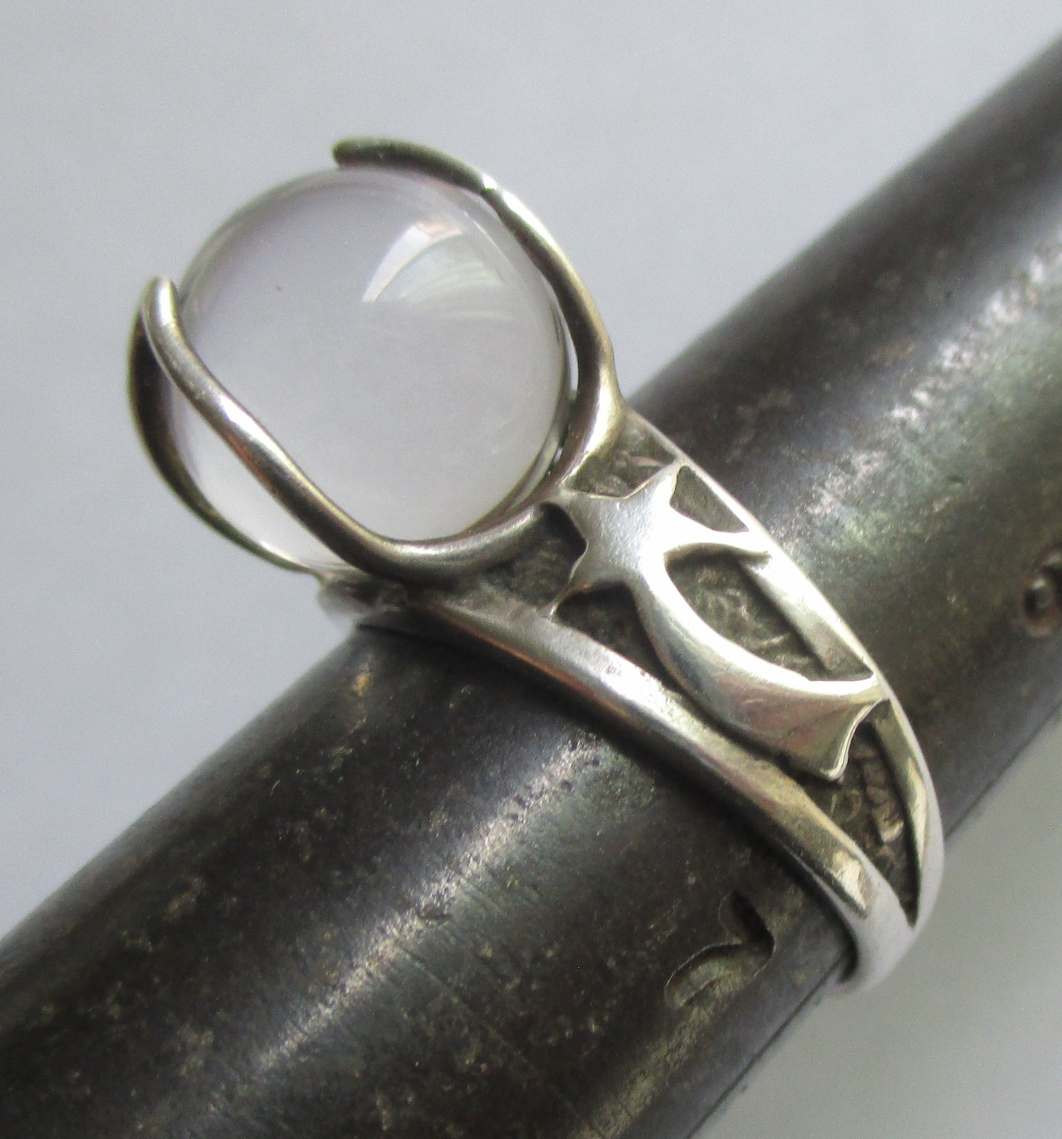 Sz 6.75 VINTAGE STERLING SILVER ROCK CRYSTAL POOLS OF LIGHT STAR RING