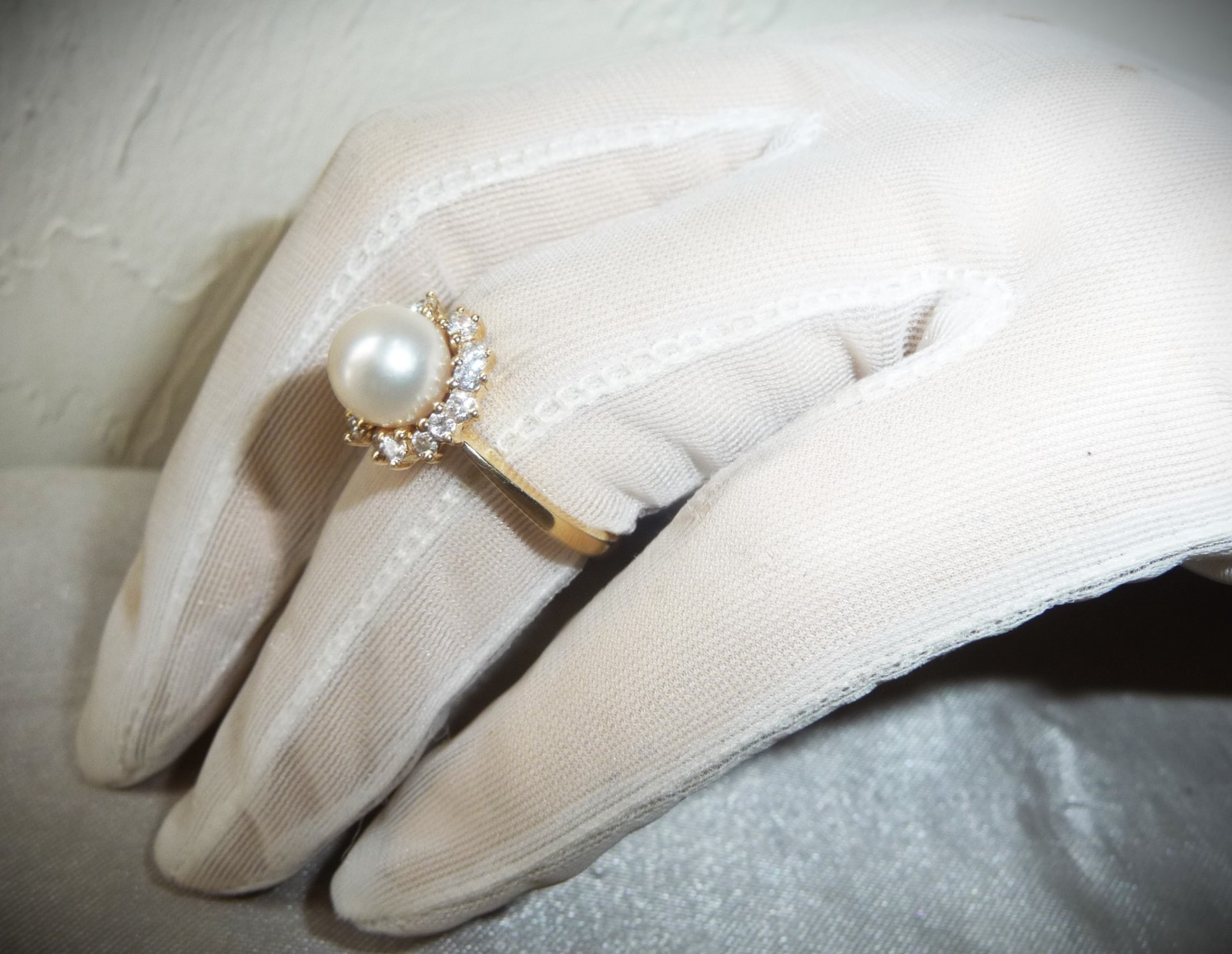 GORGEOUS $2450 MIKIMOTO BLUE LAGOON 14K HALO 16 DIAMONDS PEARL ENGAGEMENT RING!