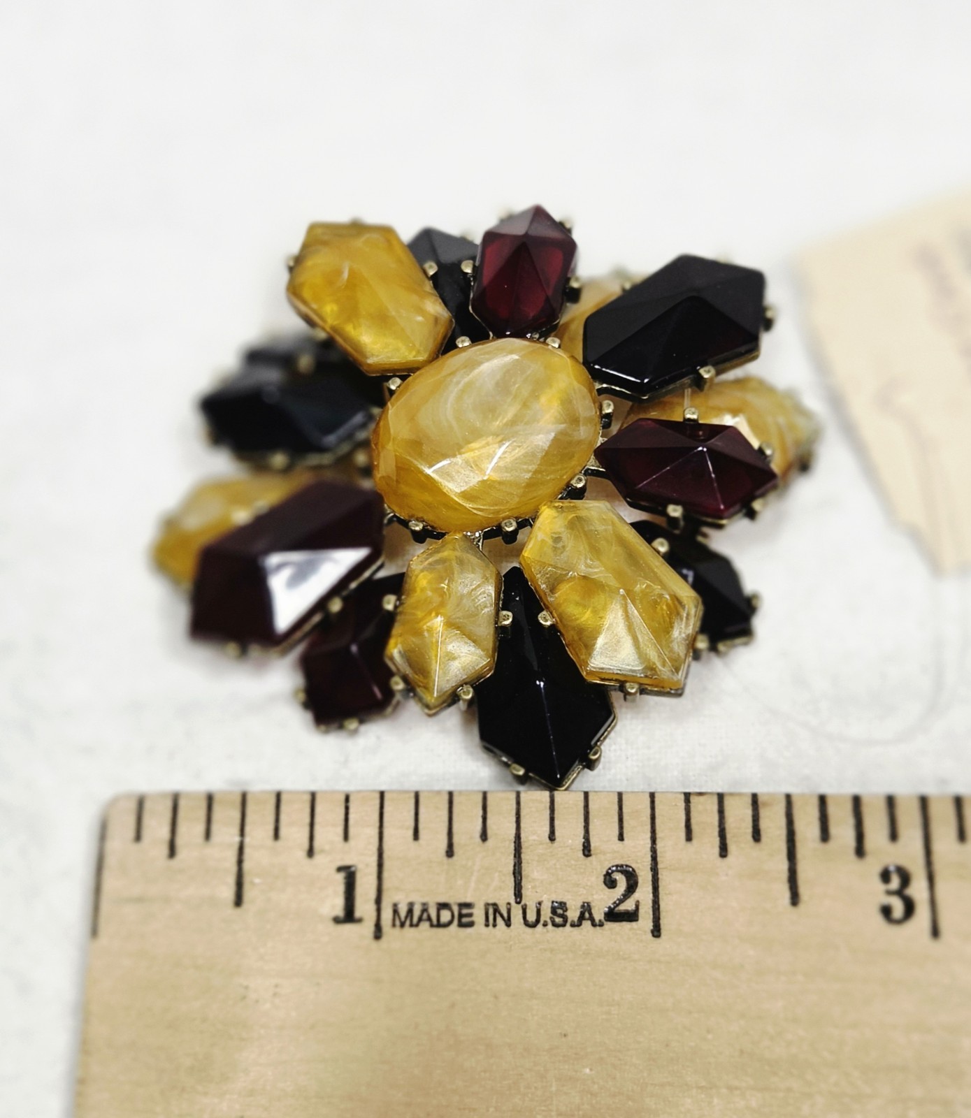 Vintage Coldwater Creek Multi-Color Lucite Faux Stones Layered Tone Brooch Pin