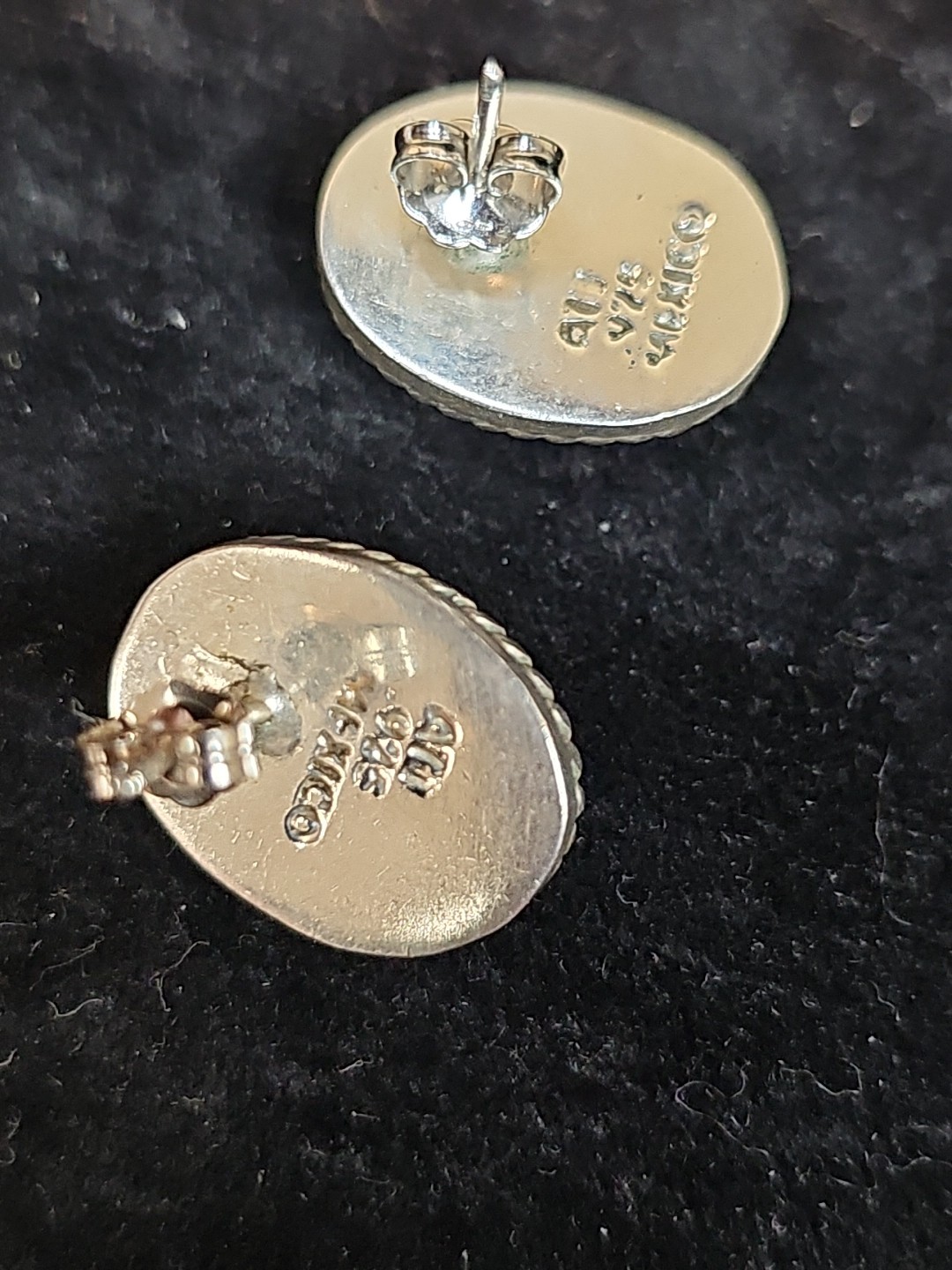 Vintage 925 Sterling Silver Mexico ATI Blue Cat’s Eye Stone Pendant & Earrings