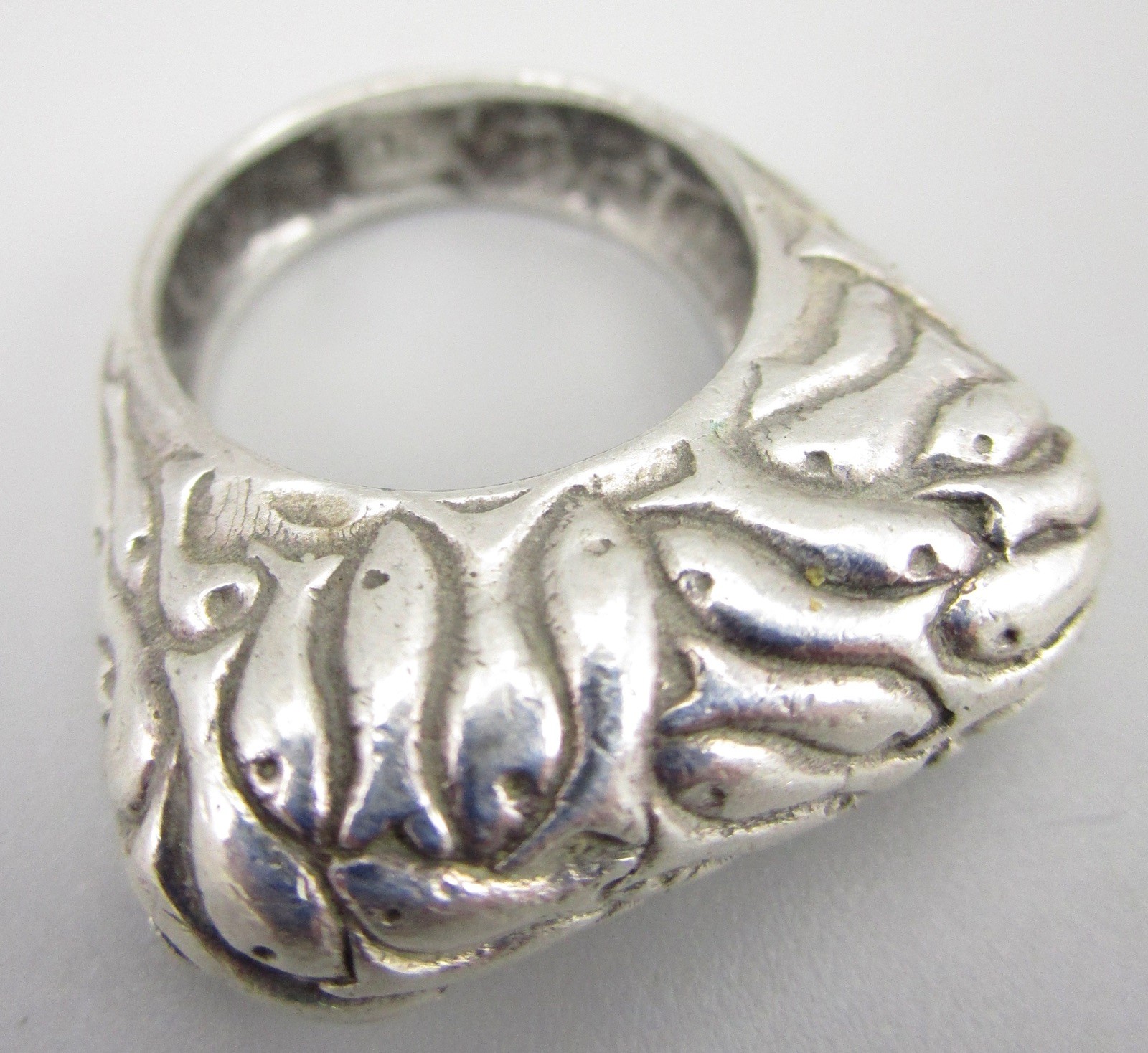 DIAN MALOUF STERLING SILVER FISH DESIGN STATEMENT STACK RING SZ 6.5