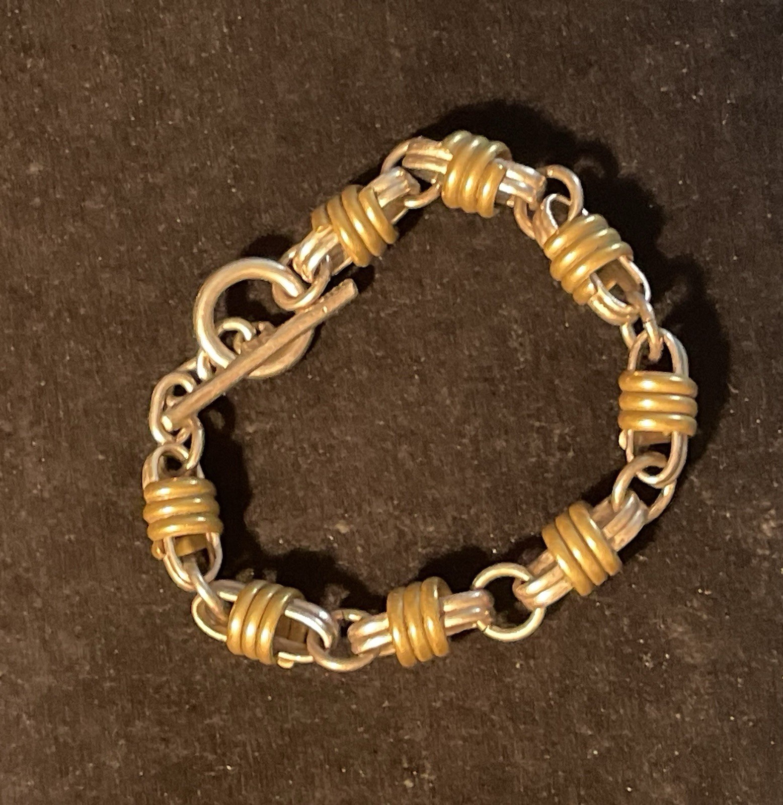 Vintage Sterling Silver 925 & Copper Wire Wrapped Chain Link Bracelet. 2 Tone