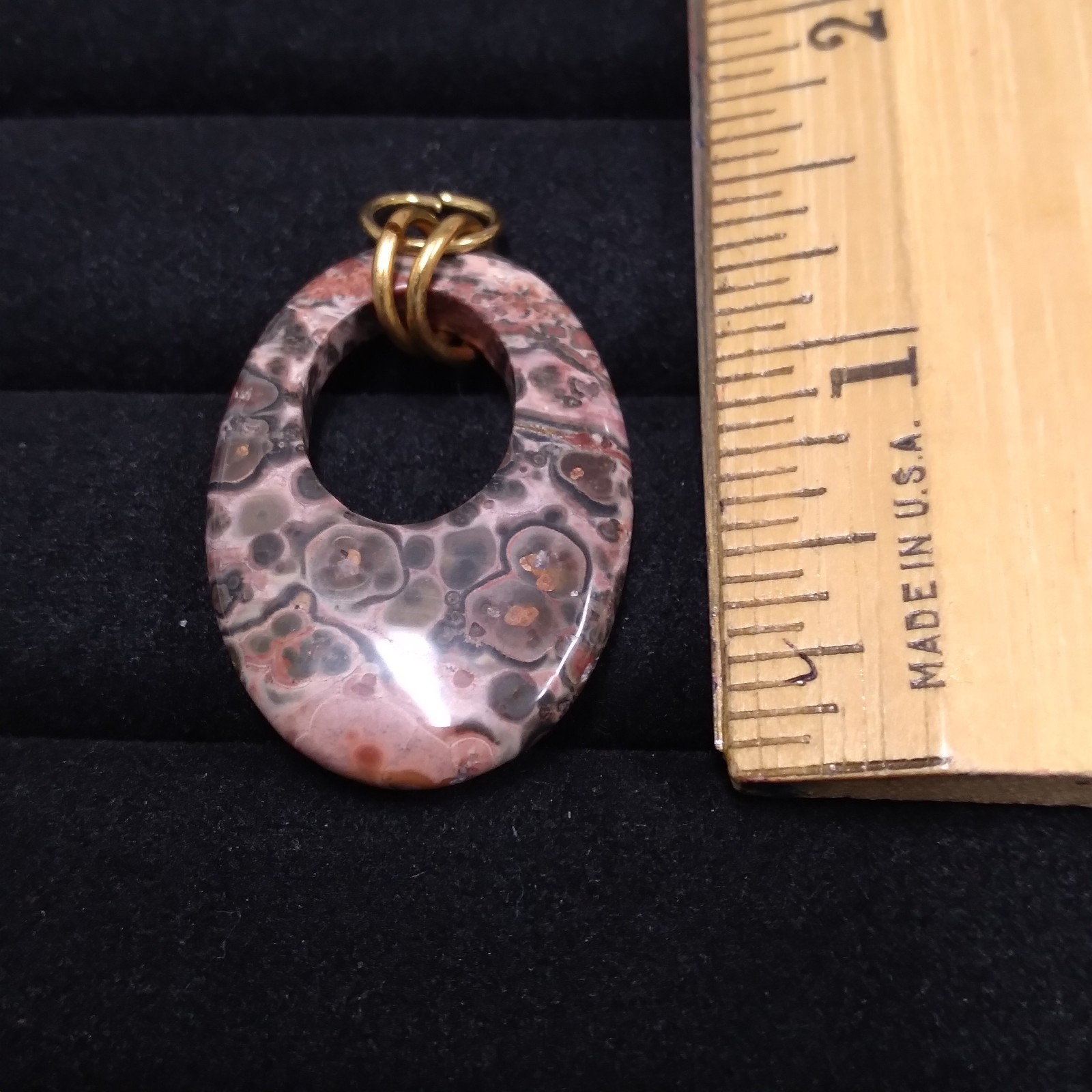 Pink Muted Color Stone Open Oval Pendant Gold Tone