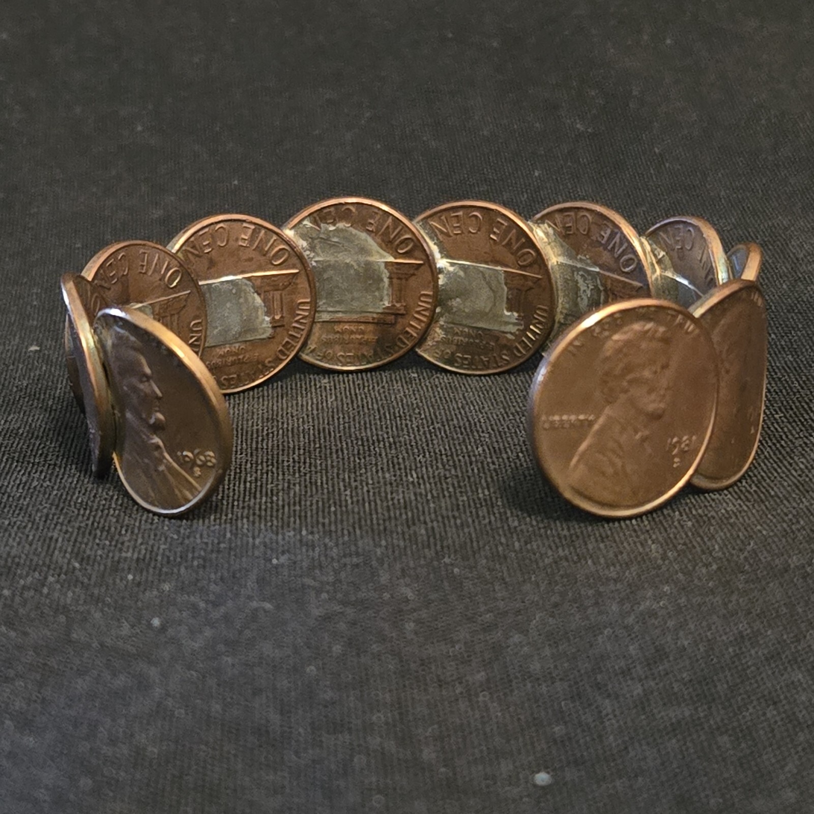 Bracelet Copper Penny Cuff Handmade 2⅜” Diameter Approximately Various Dates