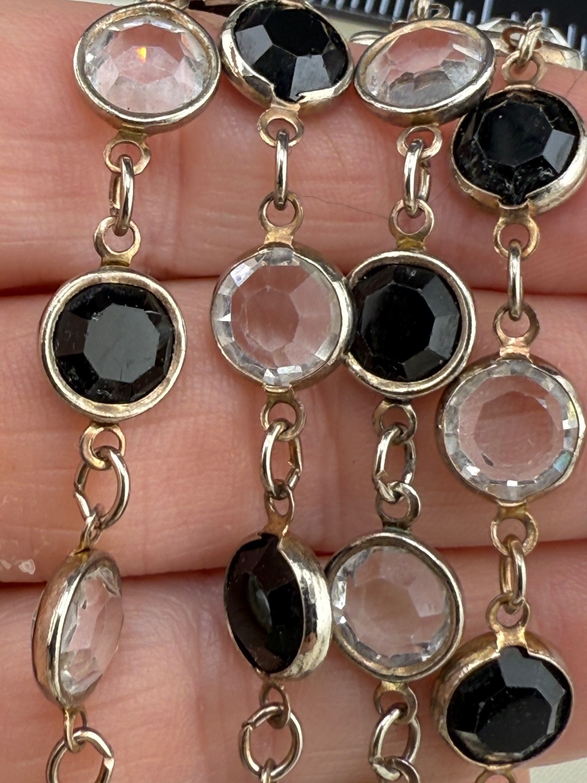 Austrian Crystal Necklace Black Clear Flapper Opera 34”