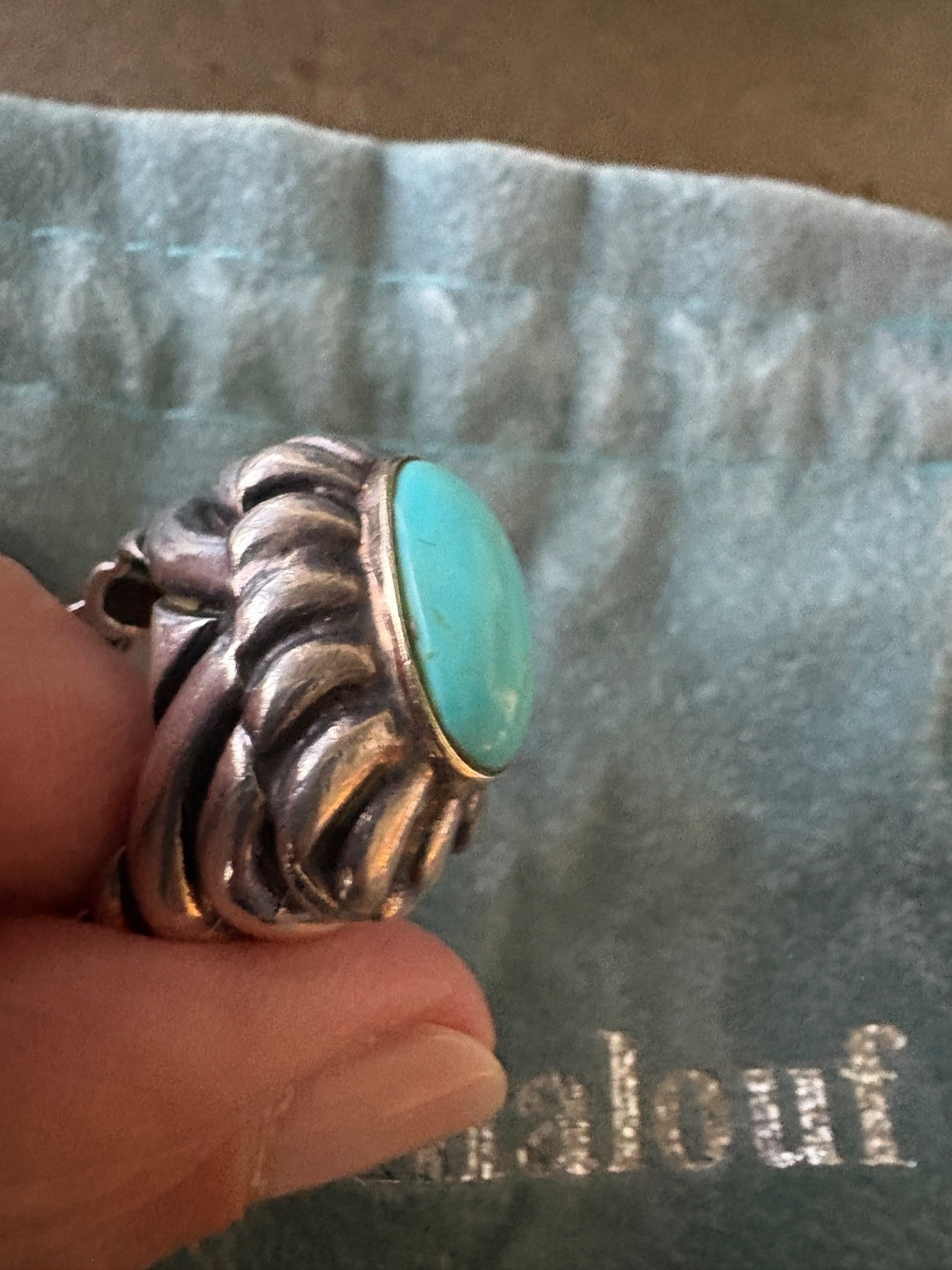 Gorgeous DIAN MALOUF 14K Yellow Gold/ Sterling Silver Turquoise Ring Size 4.5