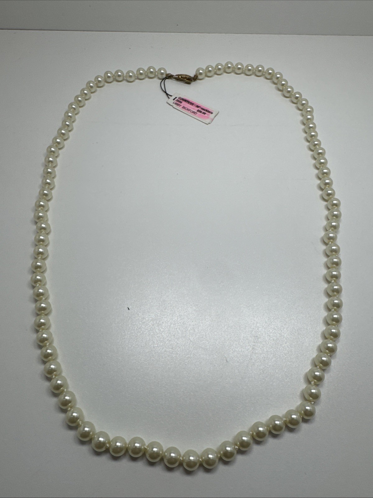 Vintage Off White Faux Pearl Necklace 30″ With Tags