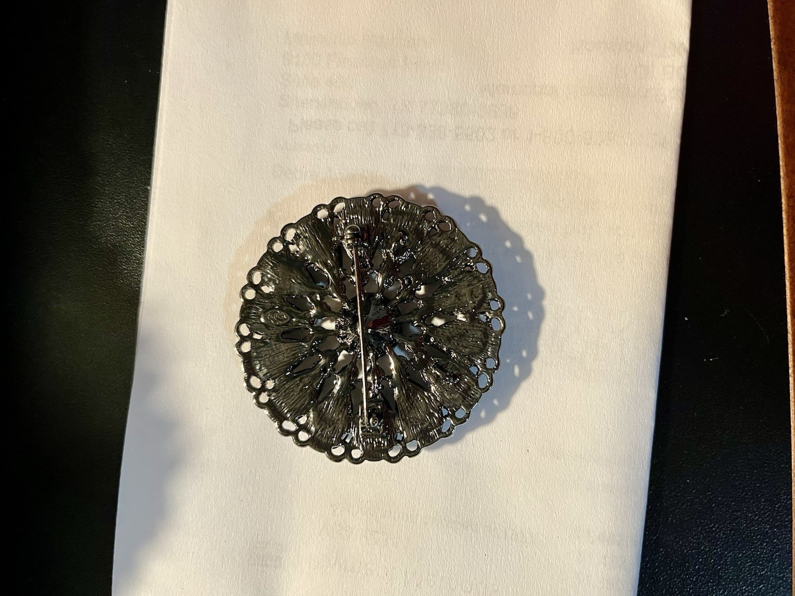 VTG Goth Flower Black Clear Rhinestone PREMIER DESIGN Mourning Brooch Pendant 2”