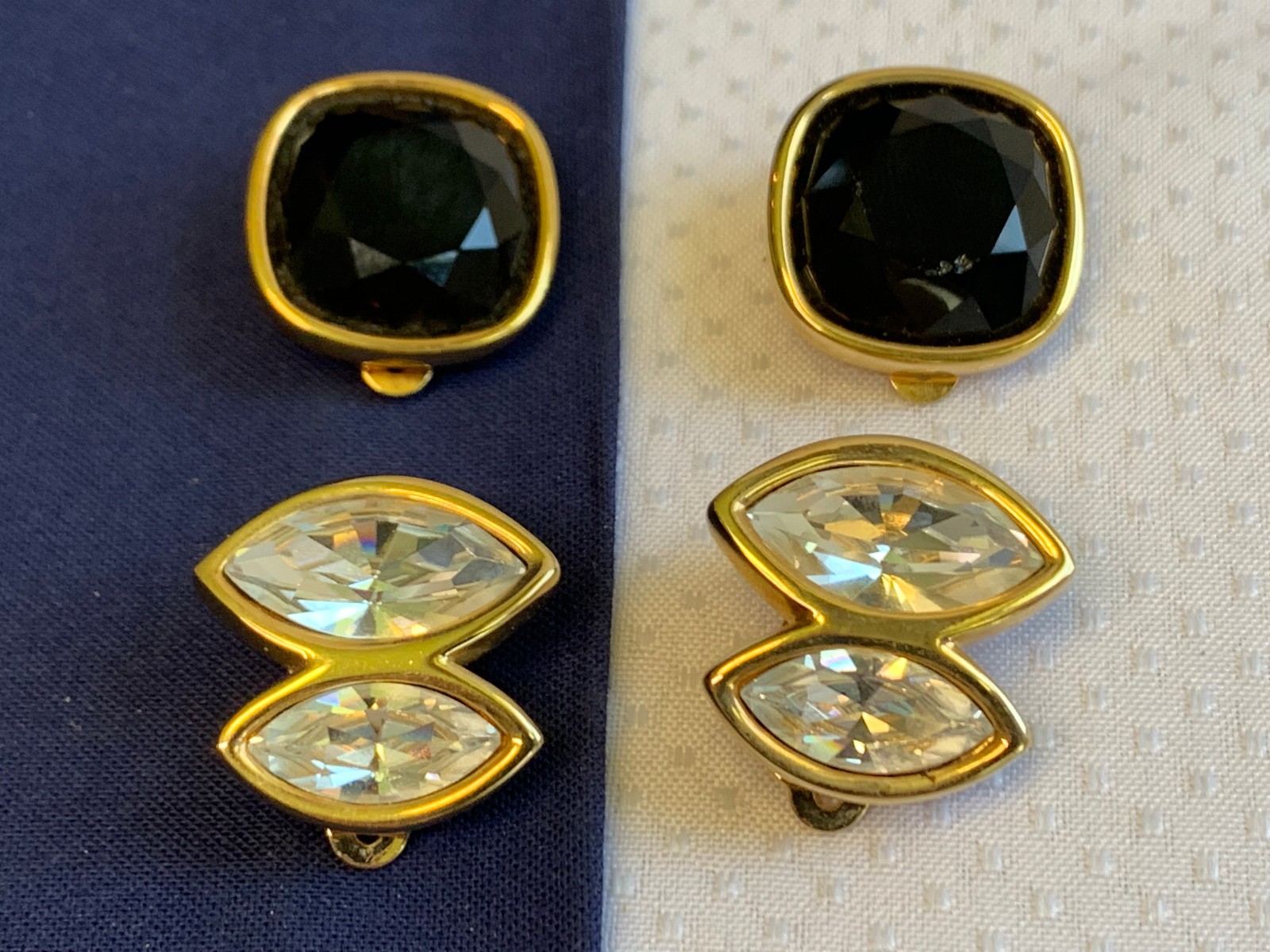 Vtg Clip-On Earring Lot Costume Jewelry Enamel Faux Gemstones / Pearl / Onyx