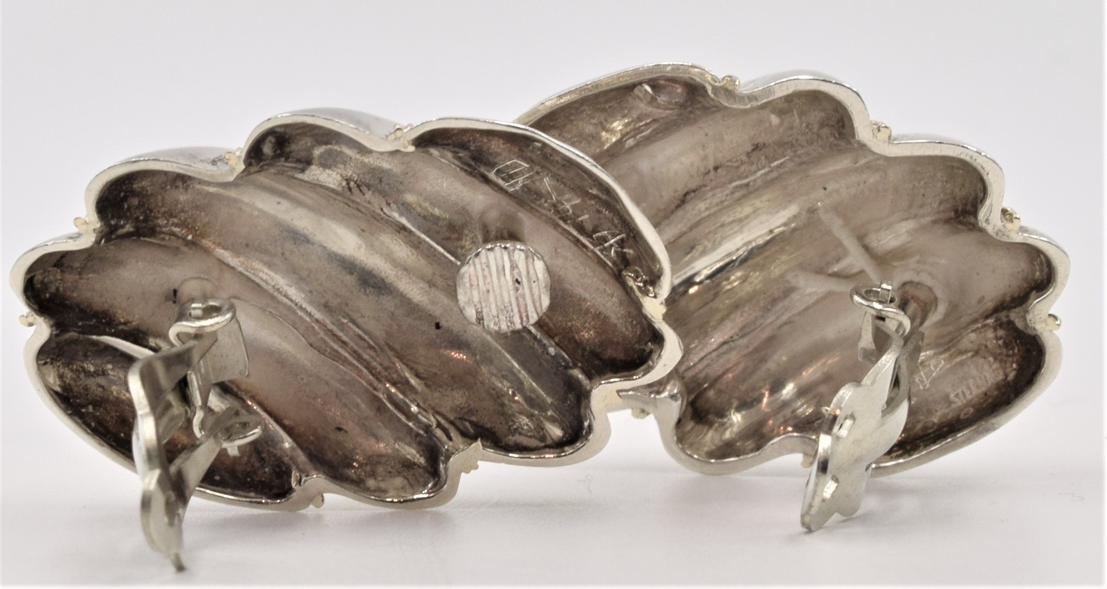 Sterling Silver Yellow Gold Cuff Bracelet Earring Set Chunky 14K BIG Signed DND