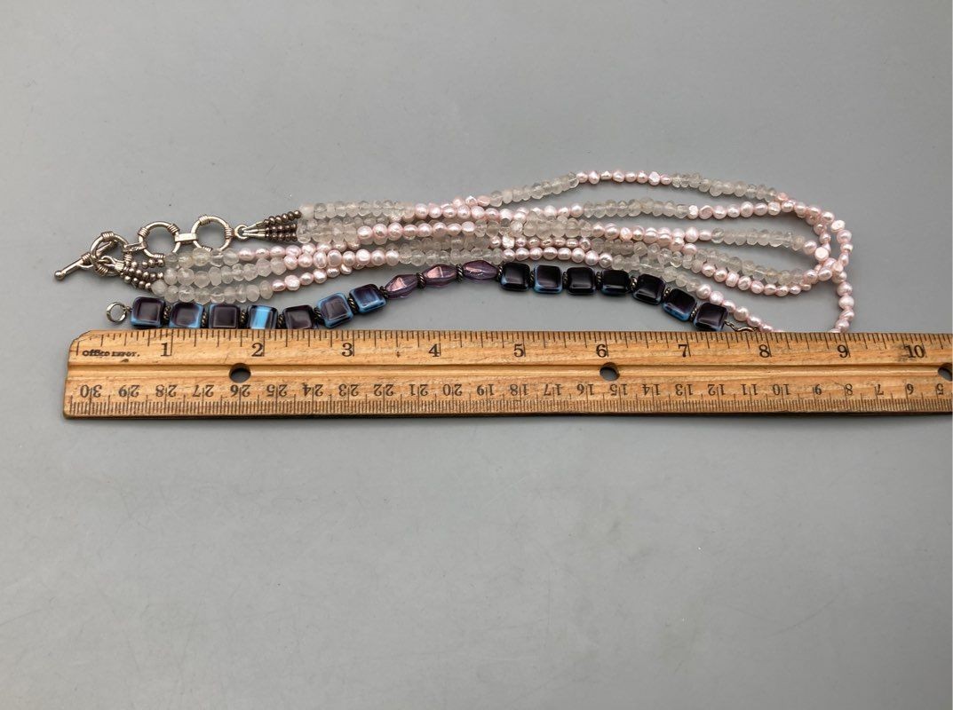 Sterling Silver 925 Pink Pearl Quartz Necklace Artisan Glass Bracelet Lot of 2
