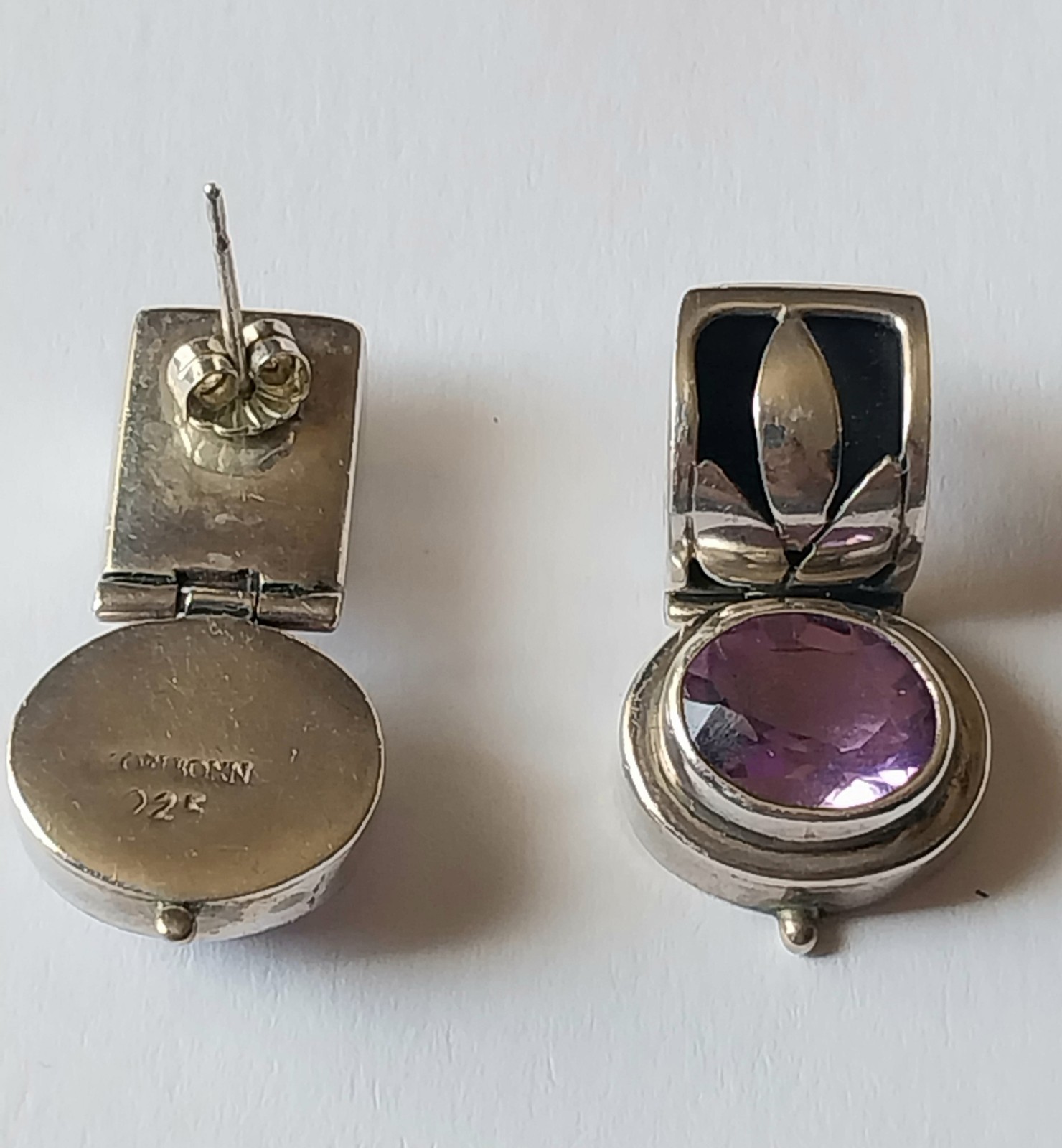Lori Bonn 925 Sterling Silver Amethyst Earrings Pendant Set 19g Bali Vintage