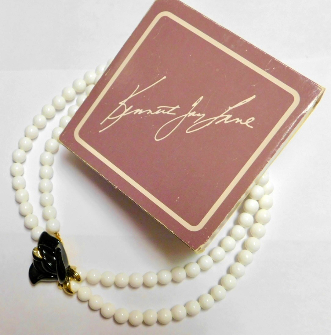 KJL KENNETH J LANE For AVON MIDNIGHT ROSE WHITE BEADED STATEMENT NECKLACE 1987