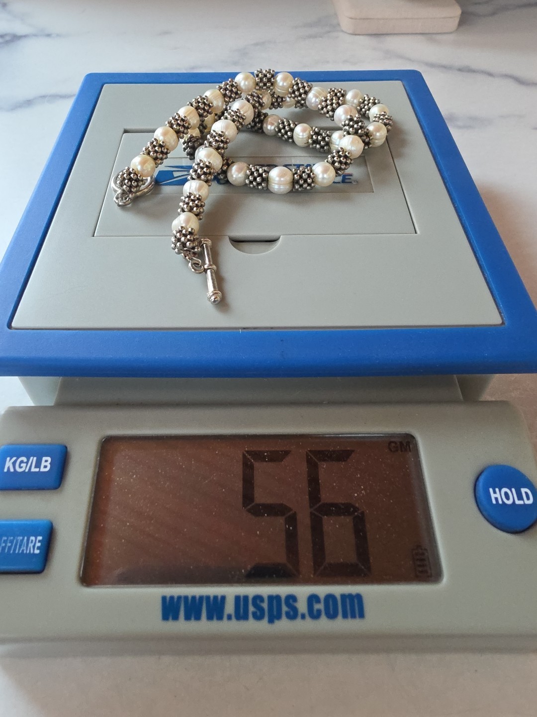 Real Pearl Silver Tone Metal Beaded Necklace Toggle Closure Vintage
