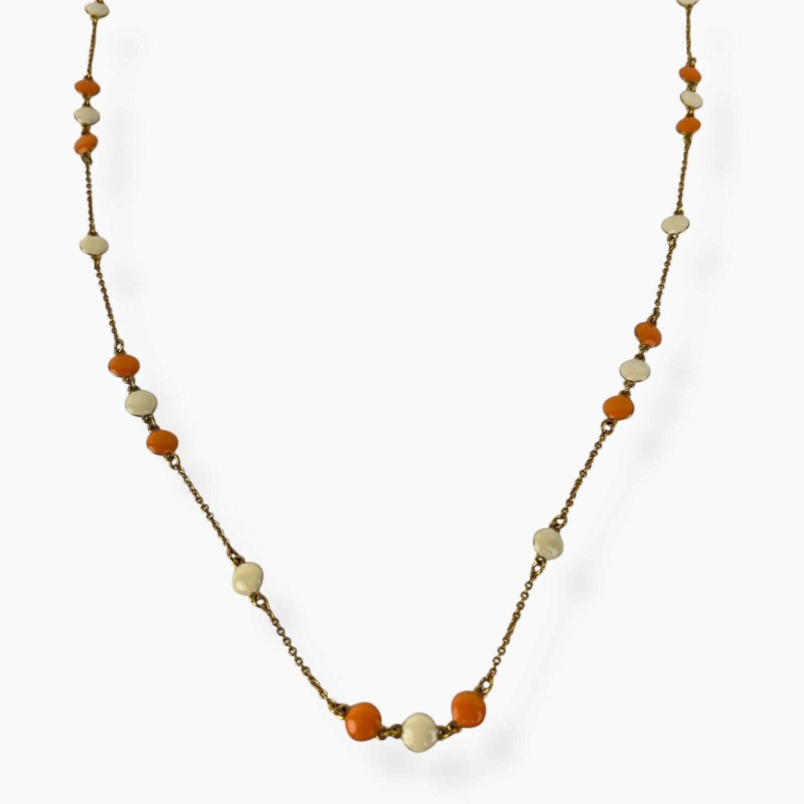 Necklace By Luxe Retro Beveled Orange Cream Enamel Dots Delicate Gold Tone Chain